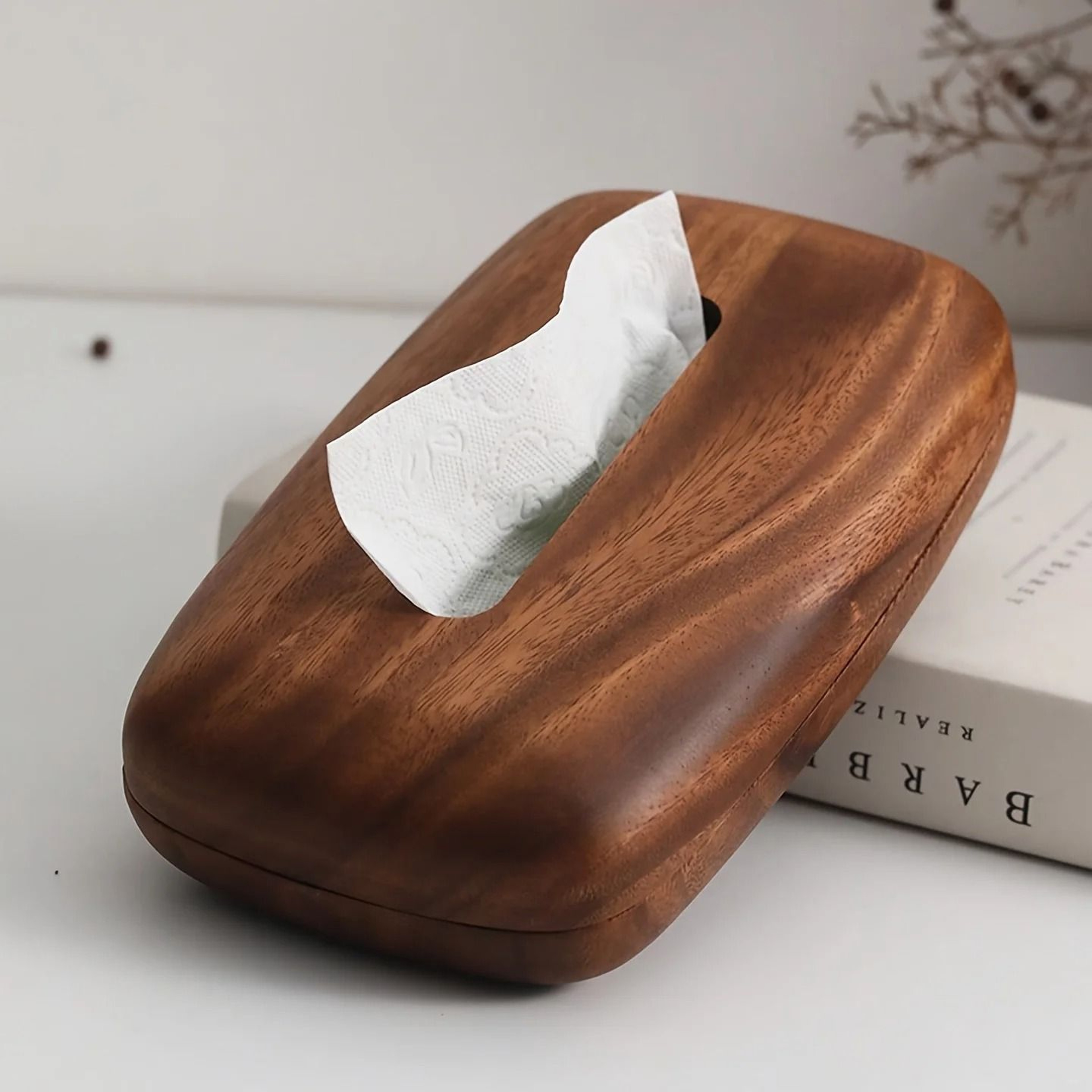 Walnut Wood Tissue Box Cover Modern Decorative Tissue Holder 5