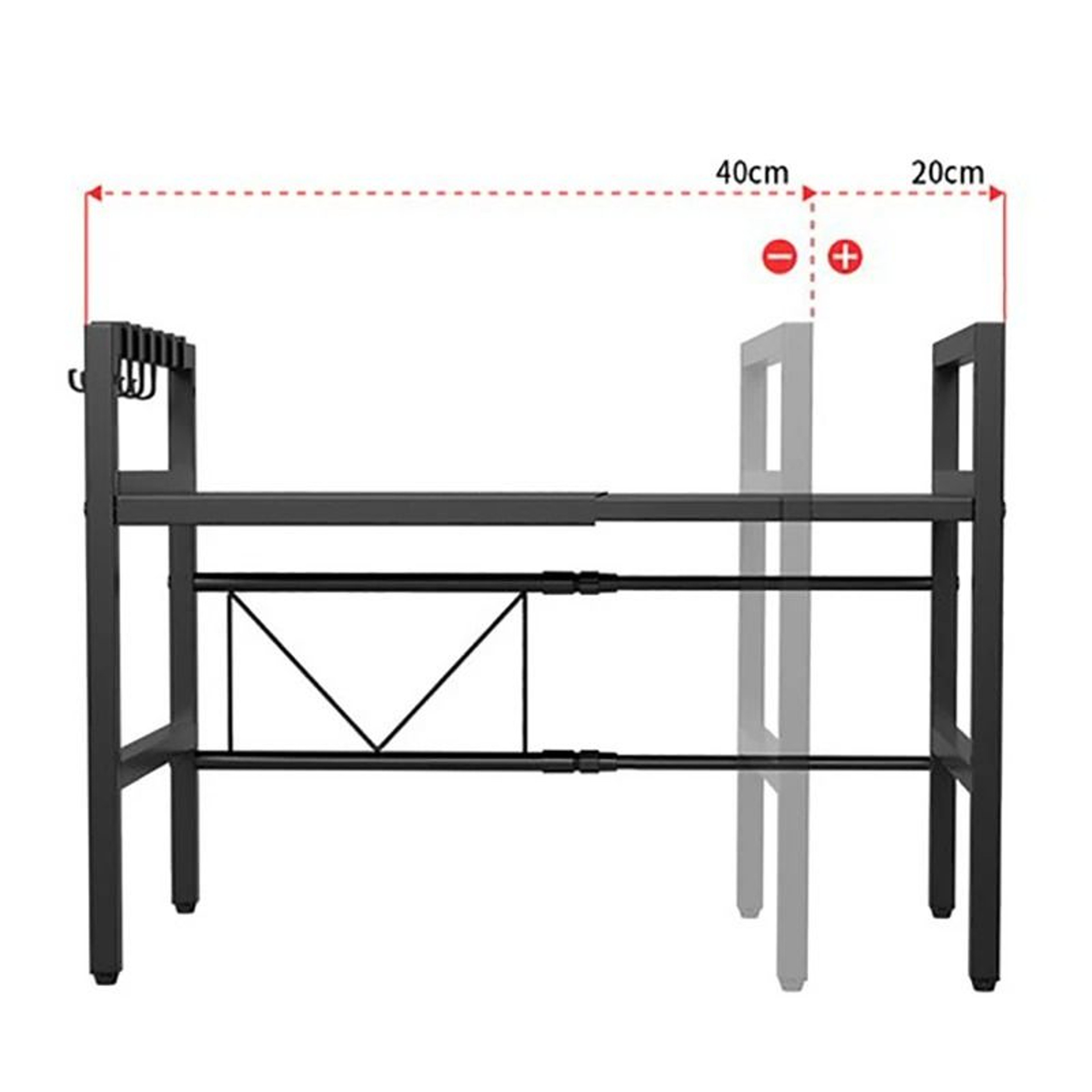 Expandable Microwave Oven Stand Kitchen Counter Storage Rack With Hooks 1