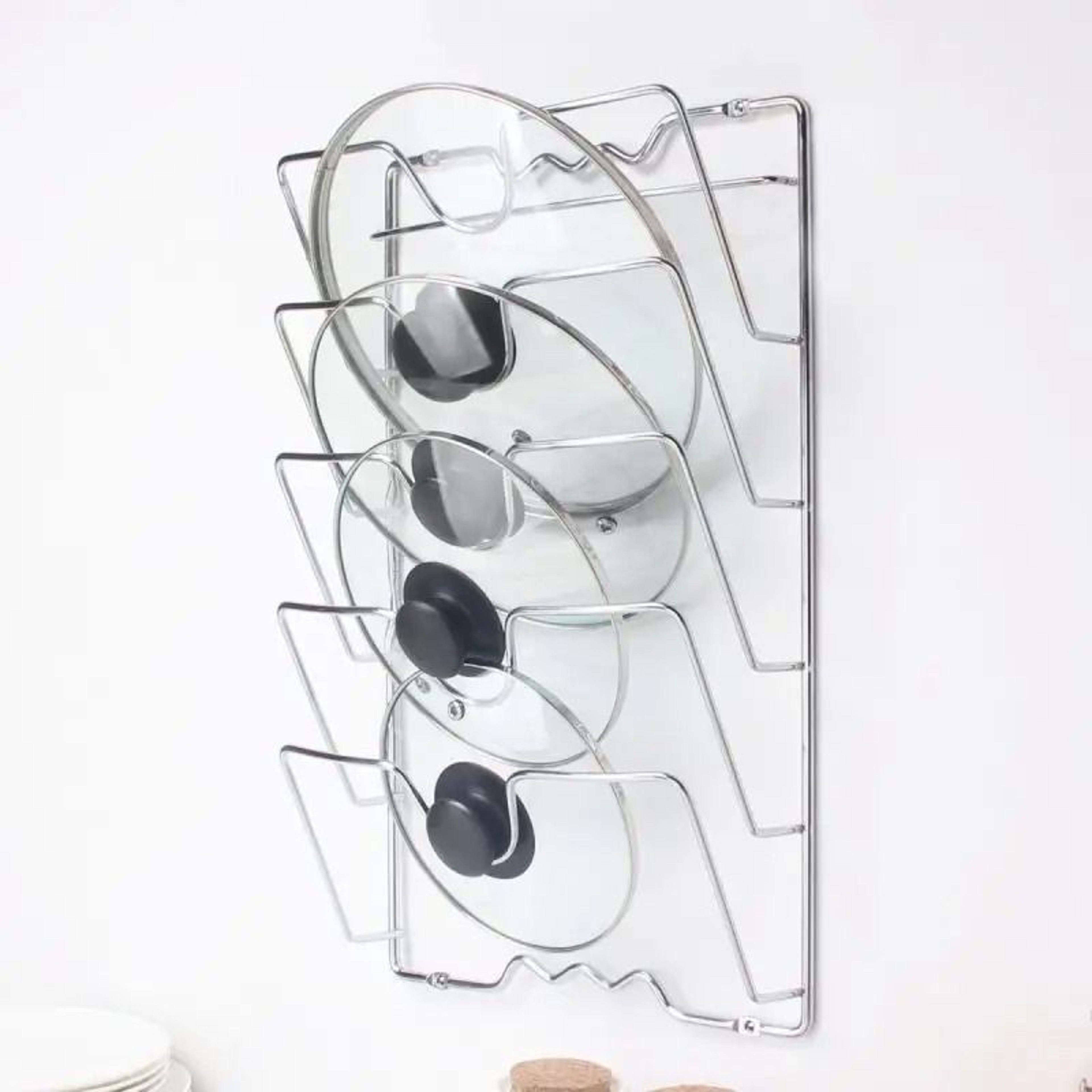 5 Tier Wall Mounted Pot Lid Organizer Rack Rust Resistant Kitchen Storage Holder 0