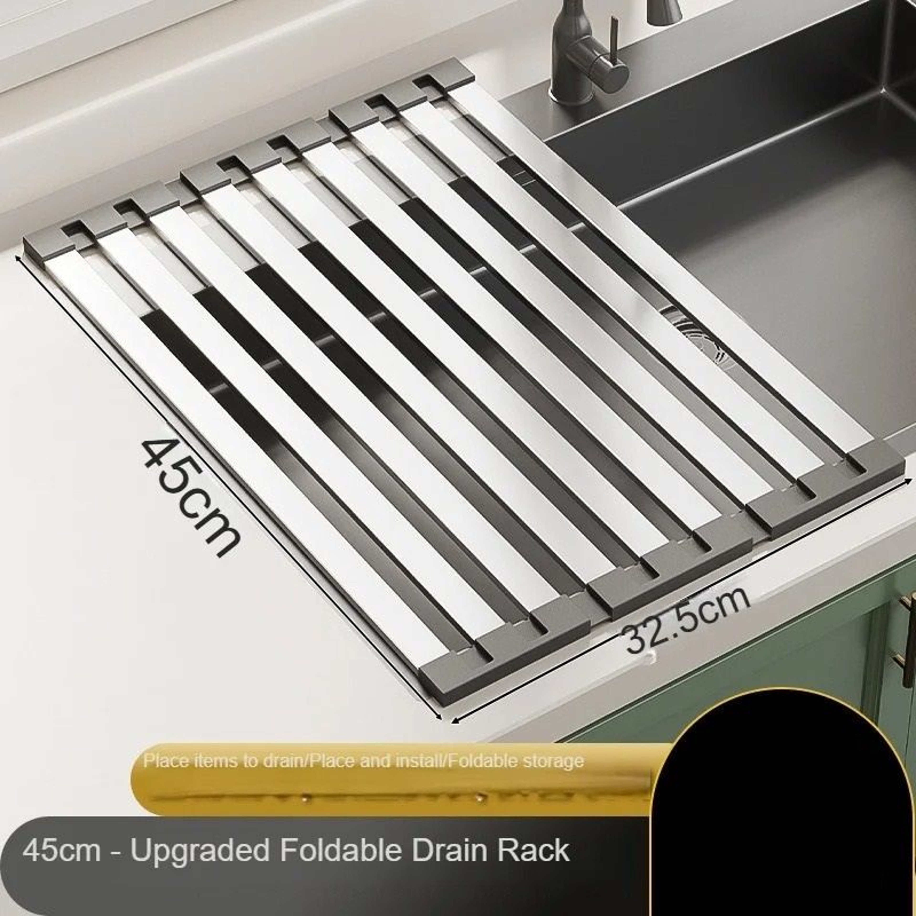 304 Stainless Steel Roll Up Dish Drying Rack Foldable Sink Drainer 8