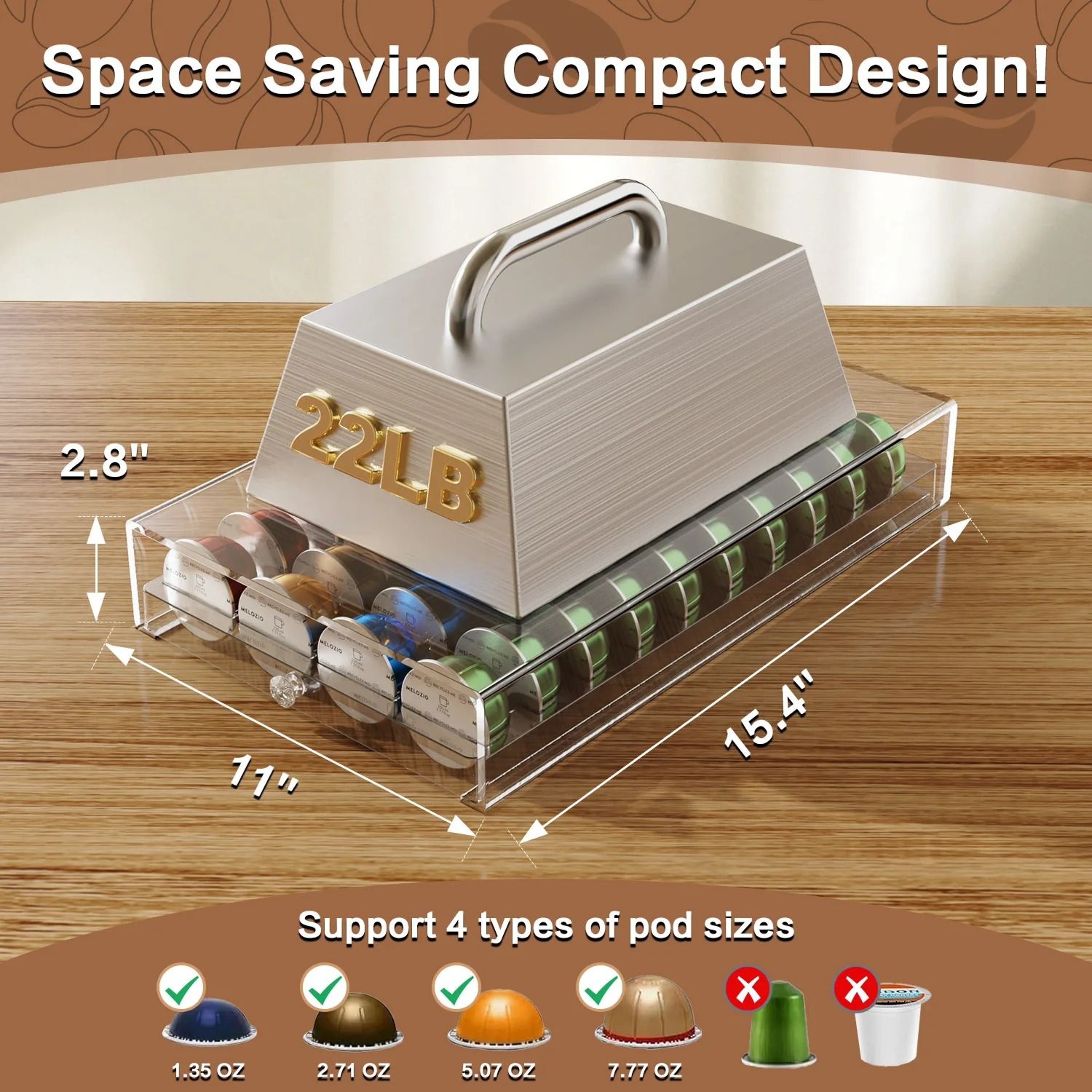 Acrylic Coffee Pod Drawer Organizer Compatible With Nespresso Vertuo Capsules Holds 40 Pods 1