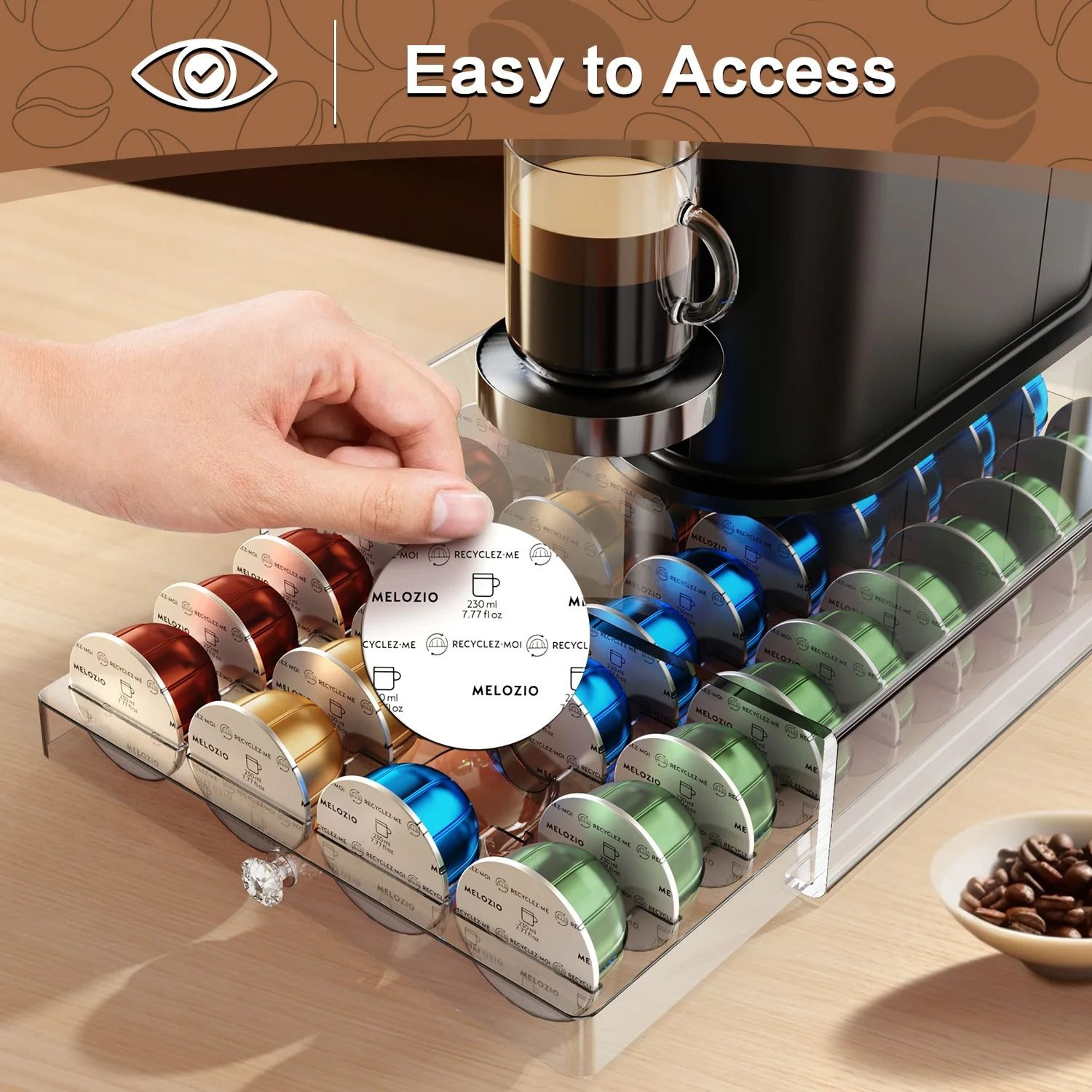 Acrylic Coffee Pod Drawer Organizer Compatible With Nespresso Vertuo Capsules Holds 40 Pods 3