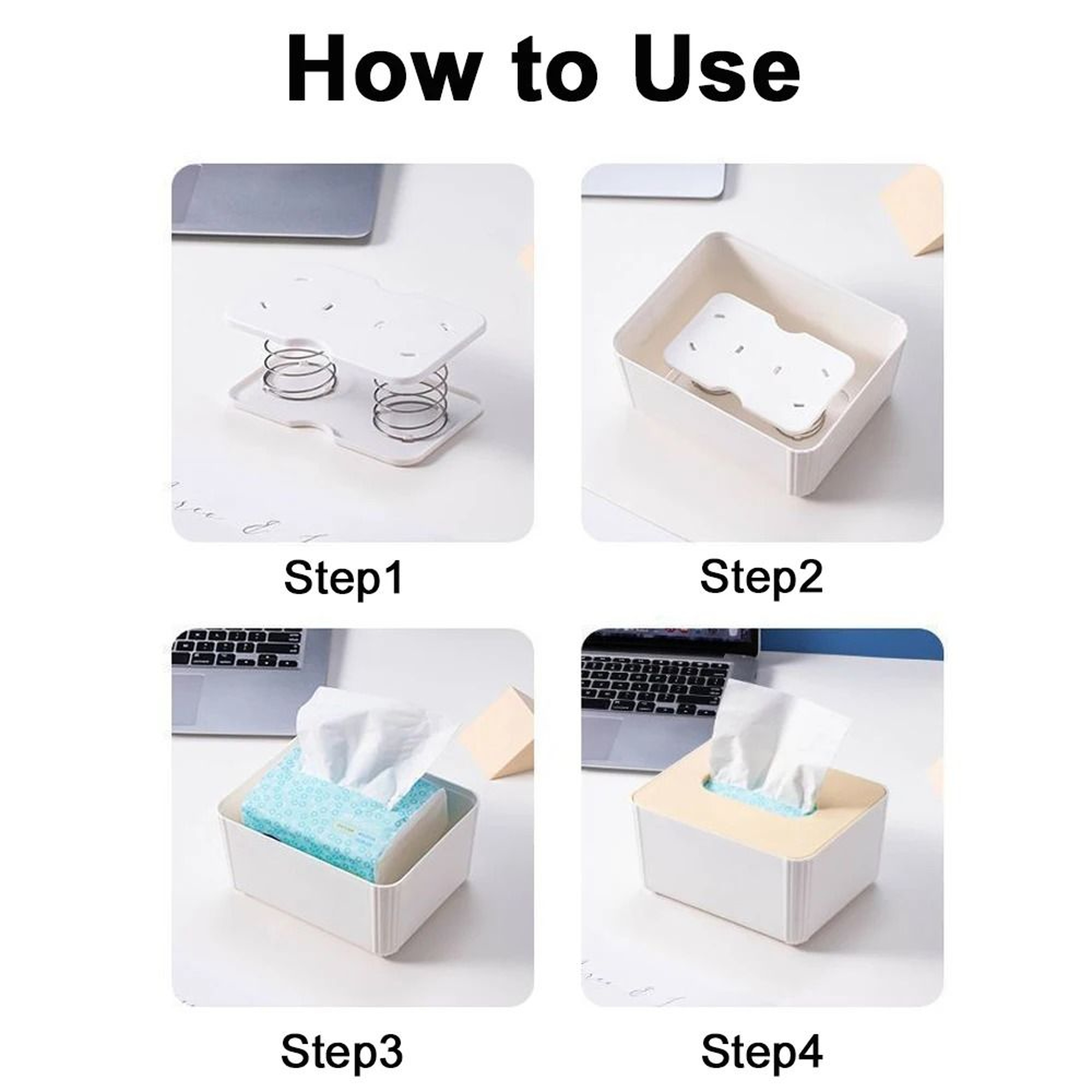 Spring Loaded Tissue Box Holder With Automatic Lift Tissue Dispenser For Home Office  Bathroom 5