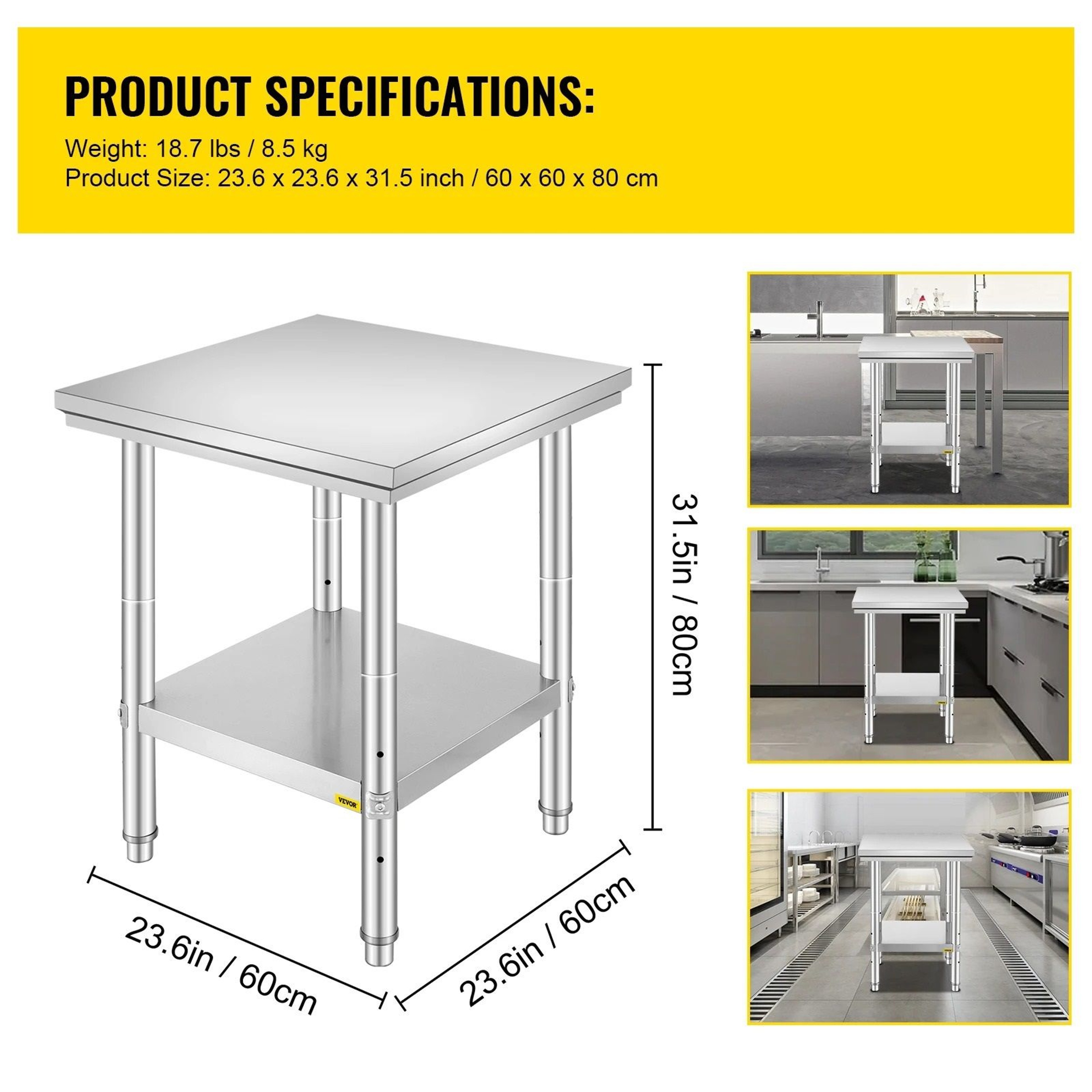 Heavy Duty Stainless Steel Work Table with Undershelf for Kitchen, Restaurant & Garage – view 7