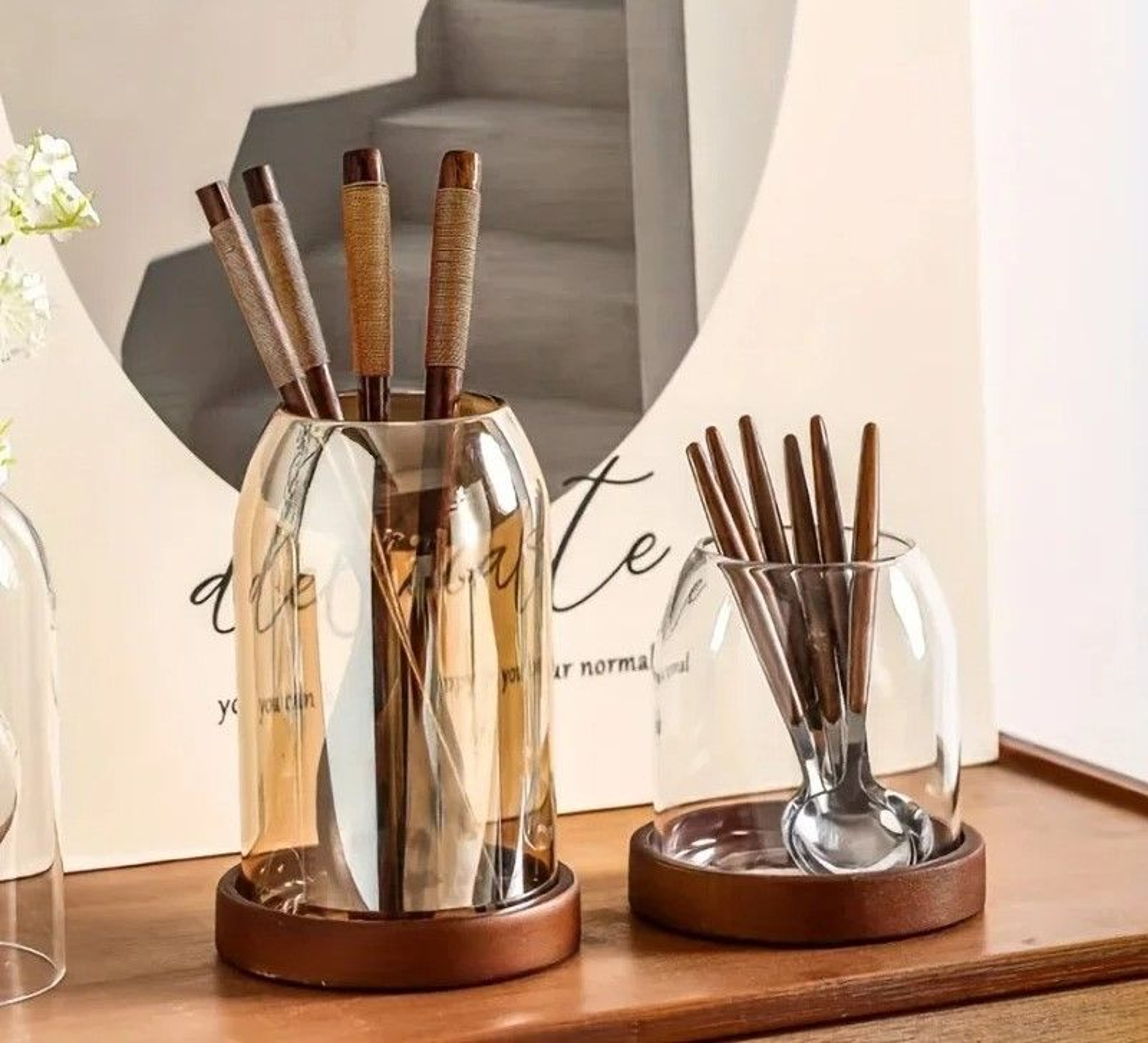 Kitchen Utensil Holder Organizer With Drain Tray For Chopsticks Spoons Forks  Cutlery 1