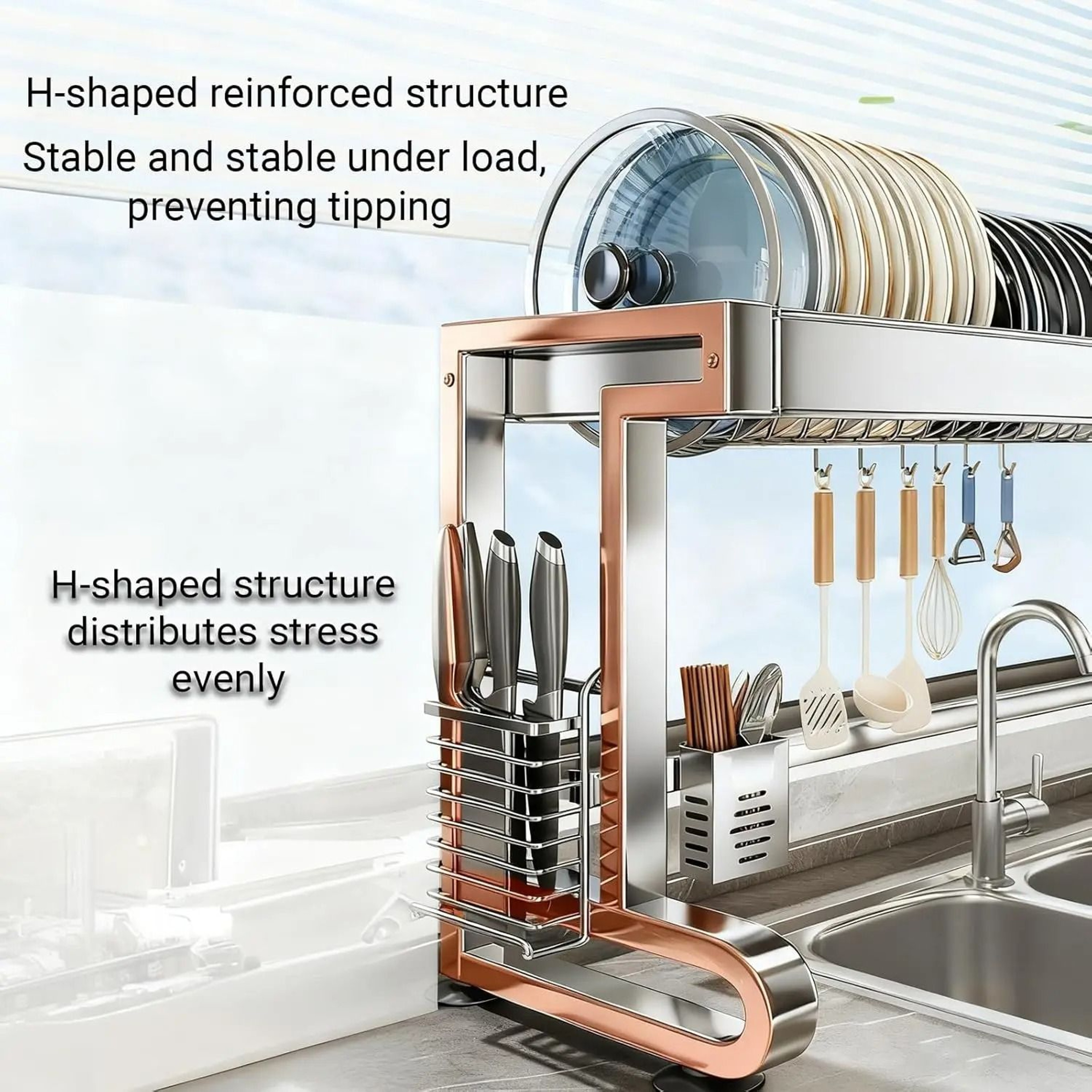 304 Stainless Steel Over Sink Dish Drying Rack With Multi Tier Kitchen Organizer 3