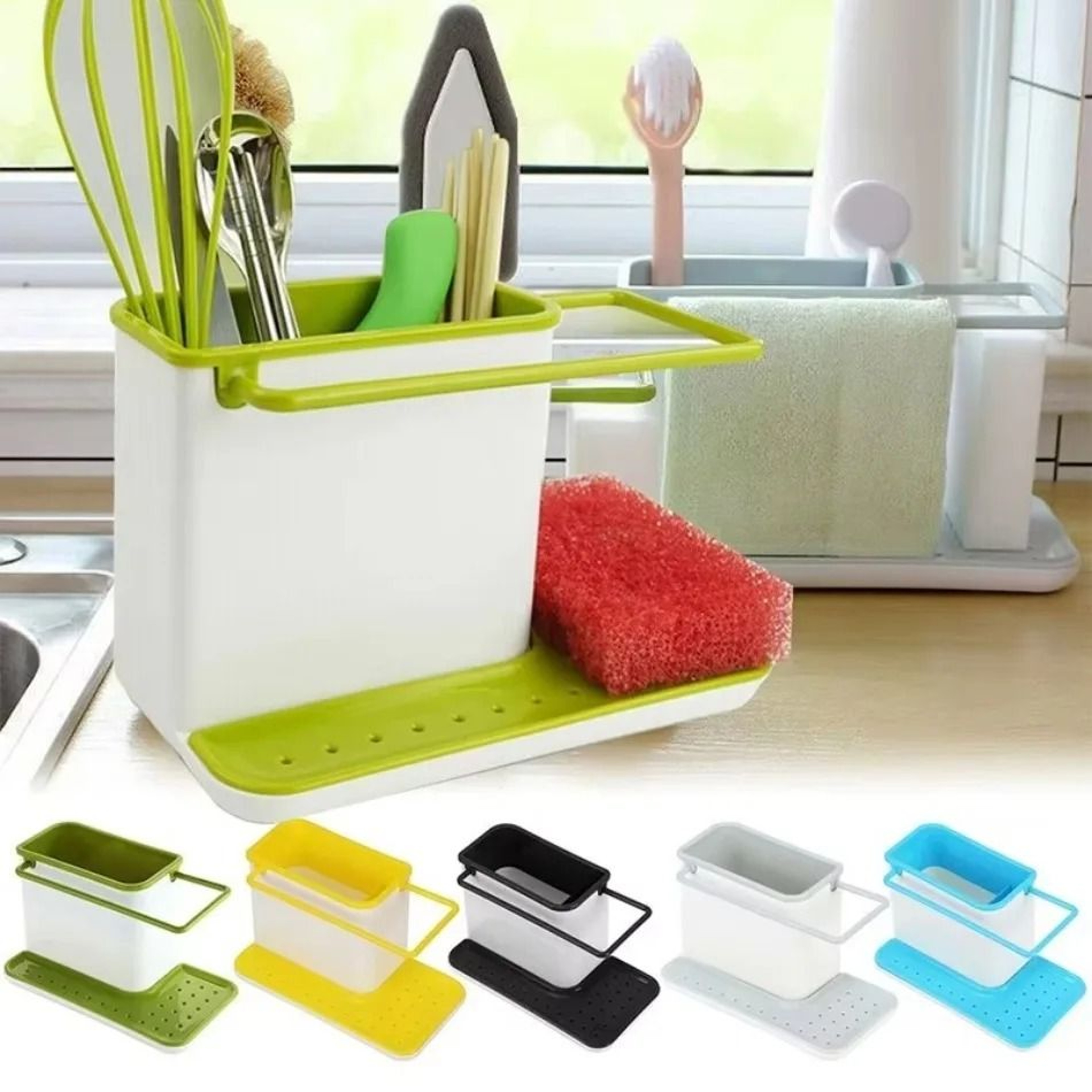 Kitchen Sink Organizer Rack With Water Filter Storage Dish Cloth Holder  Drip Tray 0