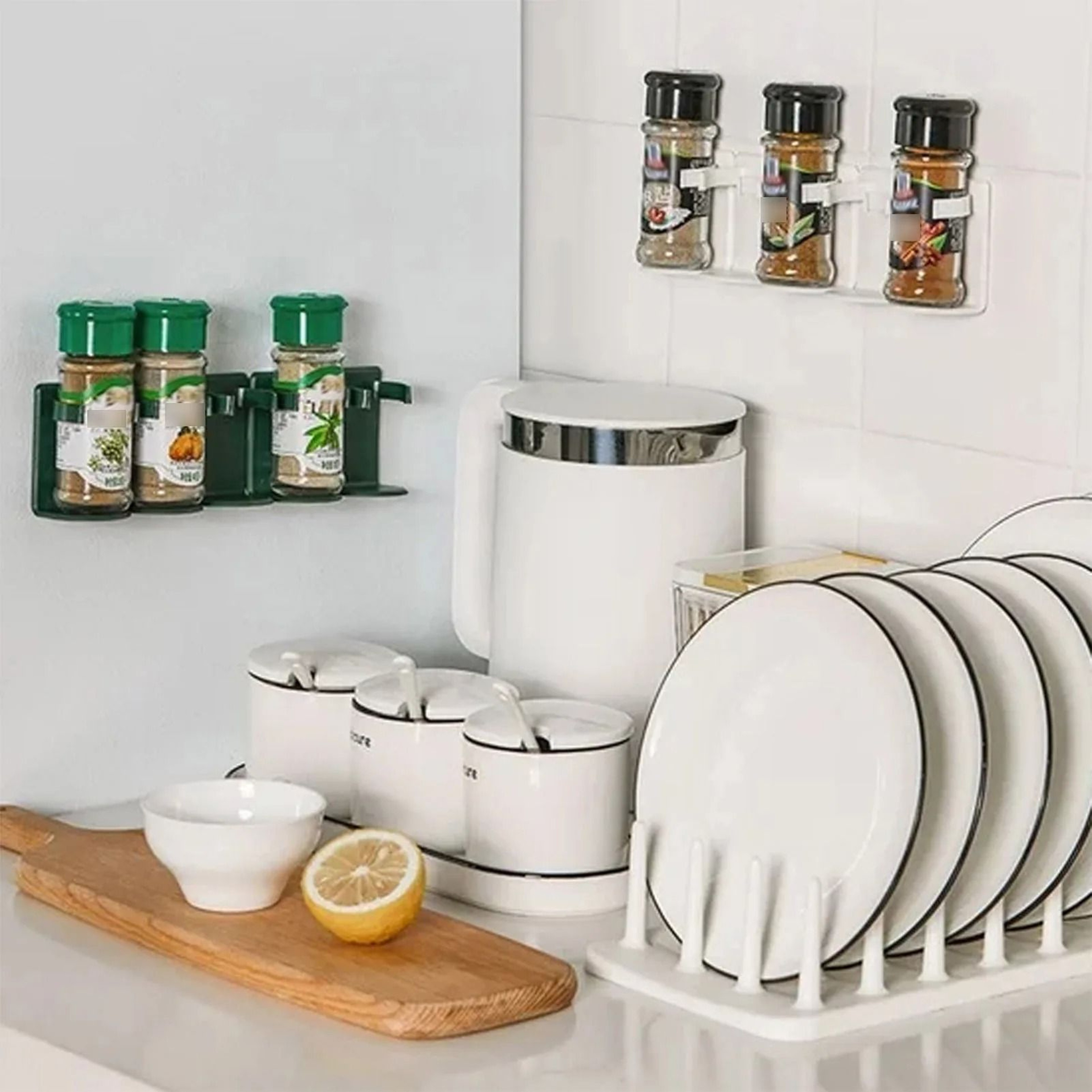 Wall Mounted Spice Jar Holder Rack Set Adjustable Kitchen Seasoning Organizer Hooks 2