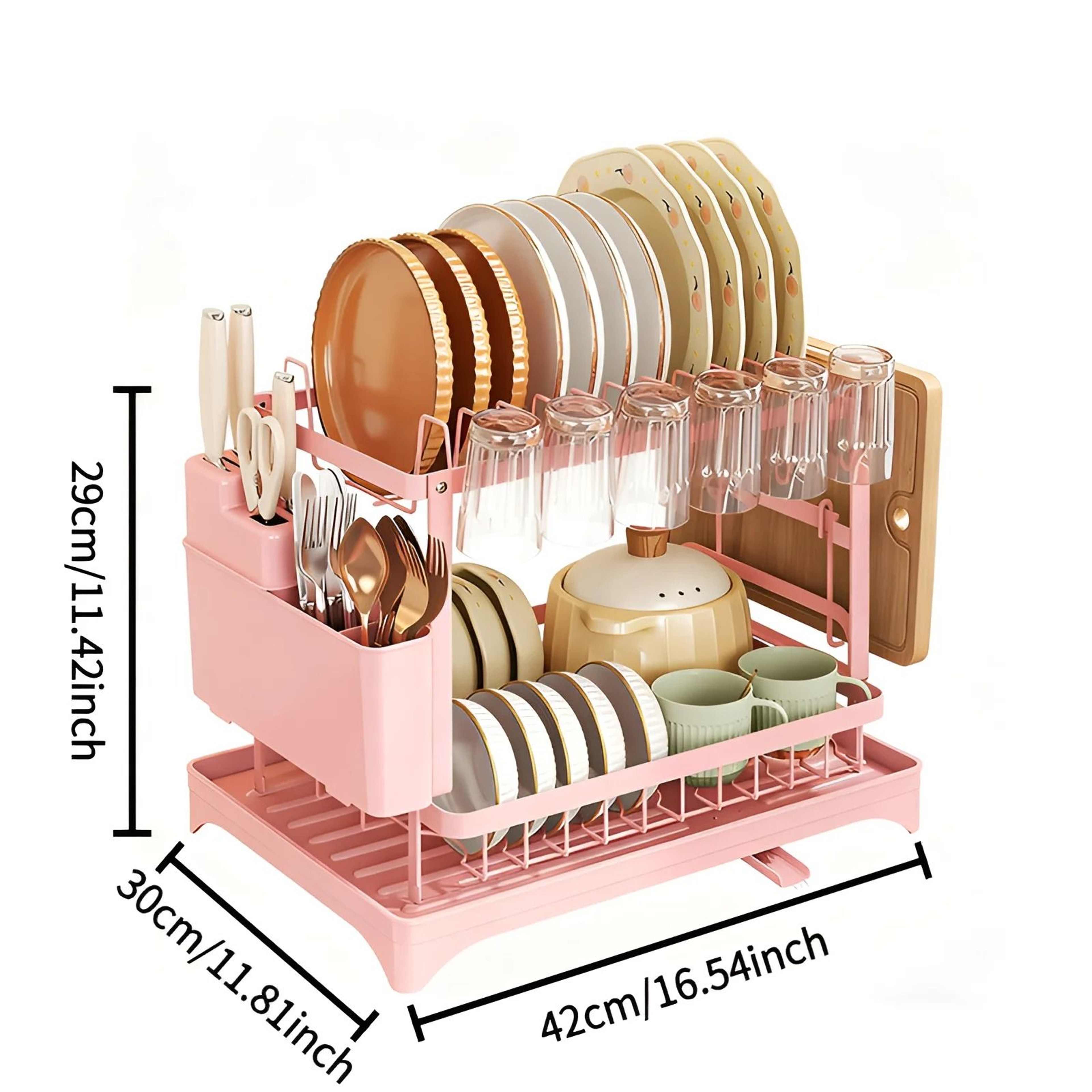 2 Tier Dish Drying Rack With Drain Tray Cutlery Holder  Cup Storage Organizer 8