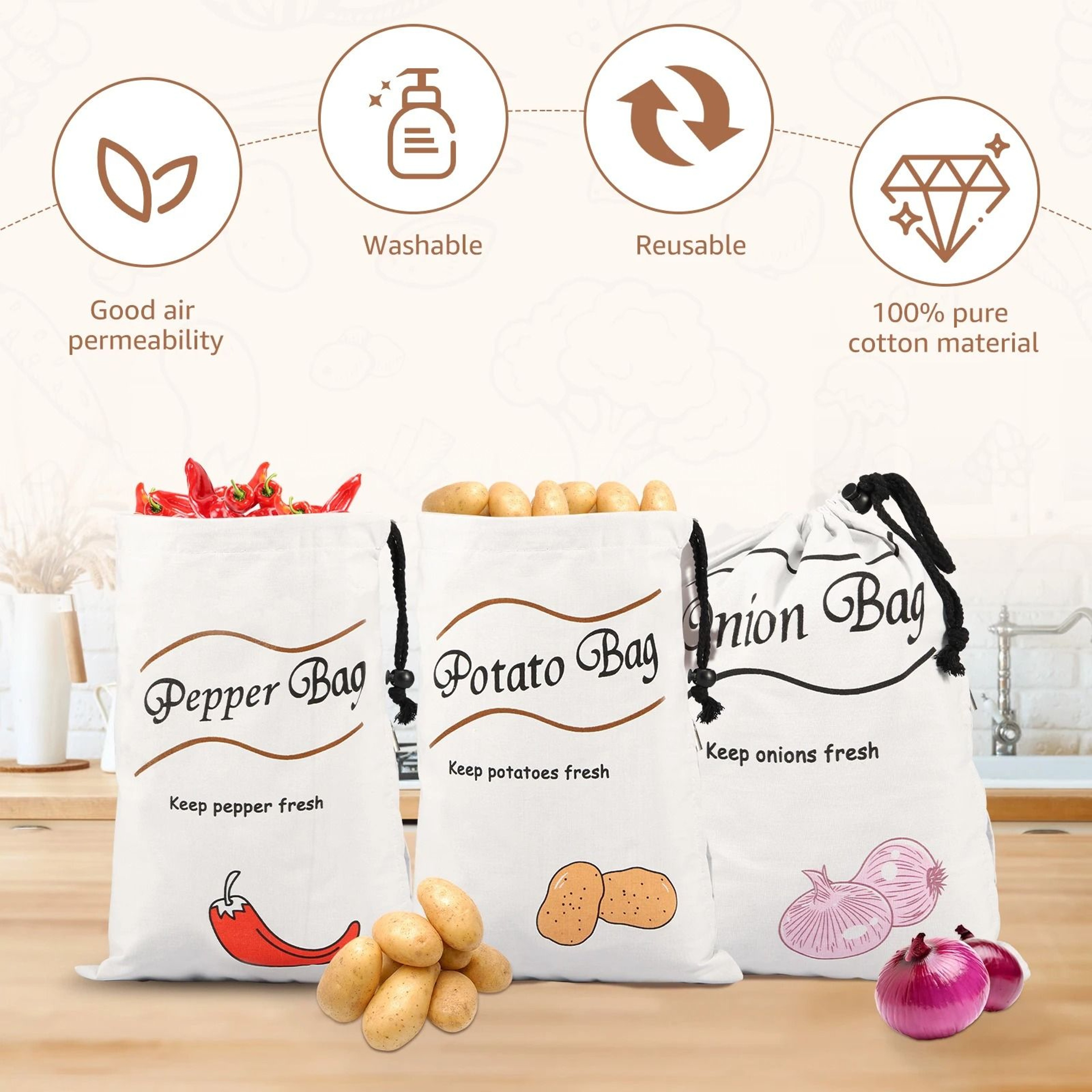 Reusable Potato  Onion Storage Bags With Dual Drawstring Closure For Fresh Vegetable Storage 0