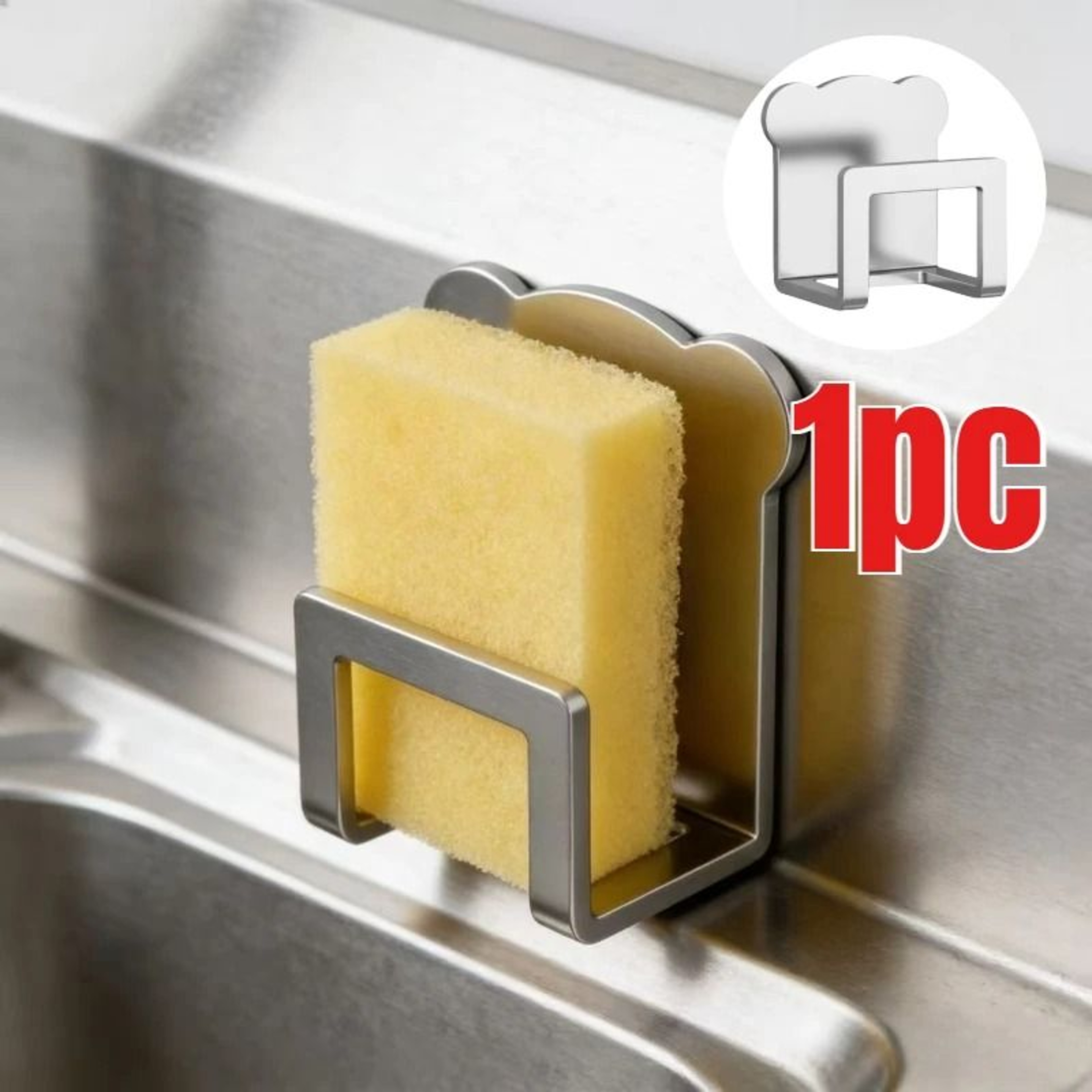 Stainless Steel Sponge Holder With Self Adhesive Mount For Kitchen Sink Organization 6