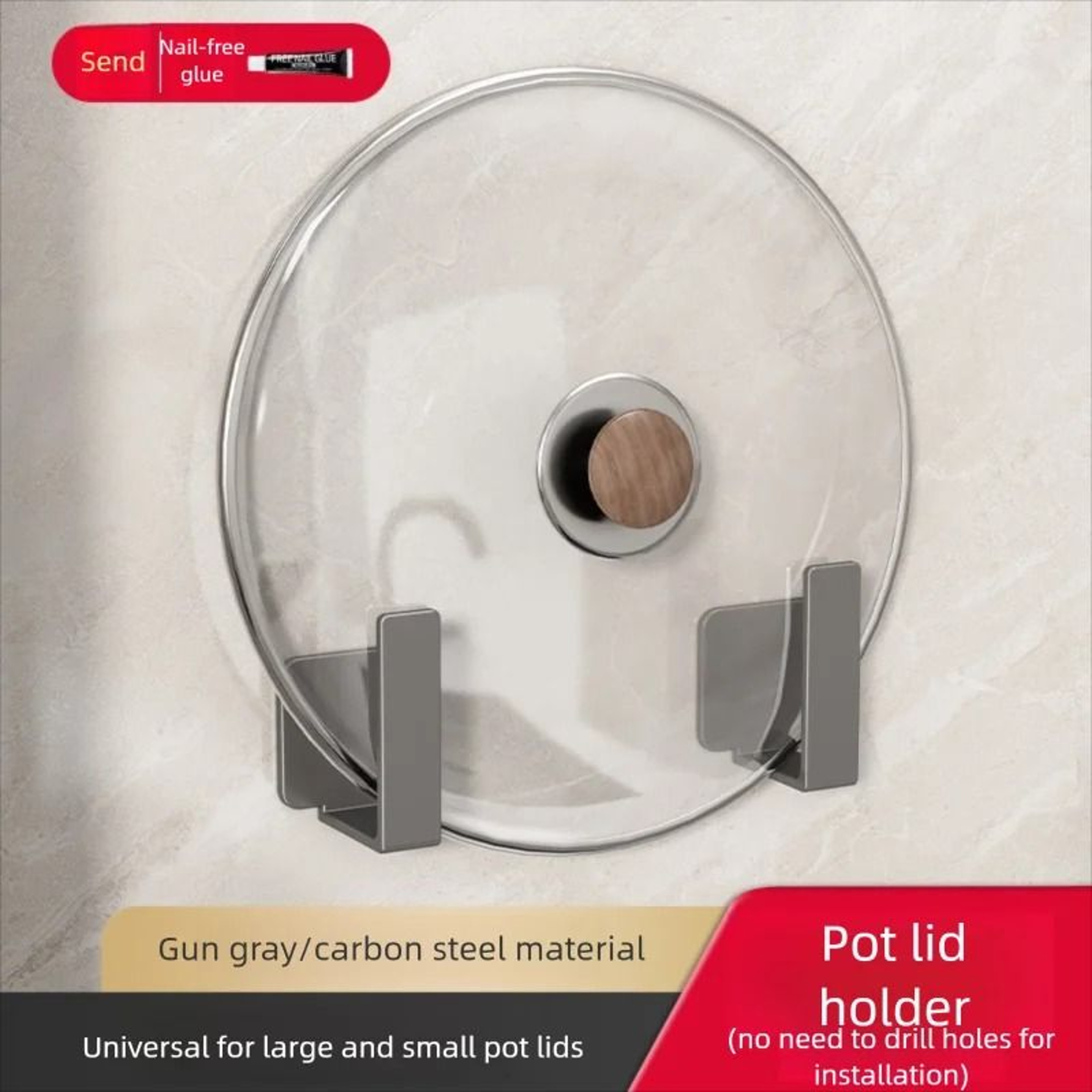 Wall Mounted Pot Lid  Cutting Board Holder Rack With Self Adhesive Installation For Kitchen Organiz 5