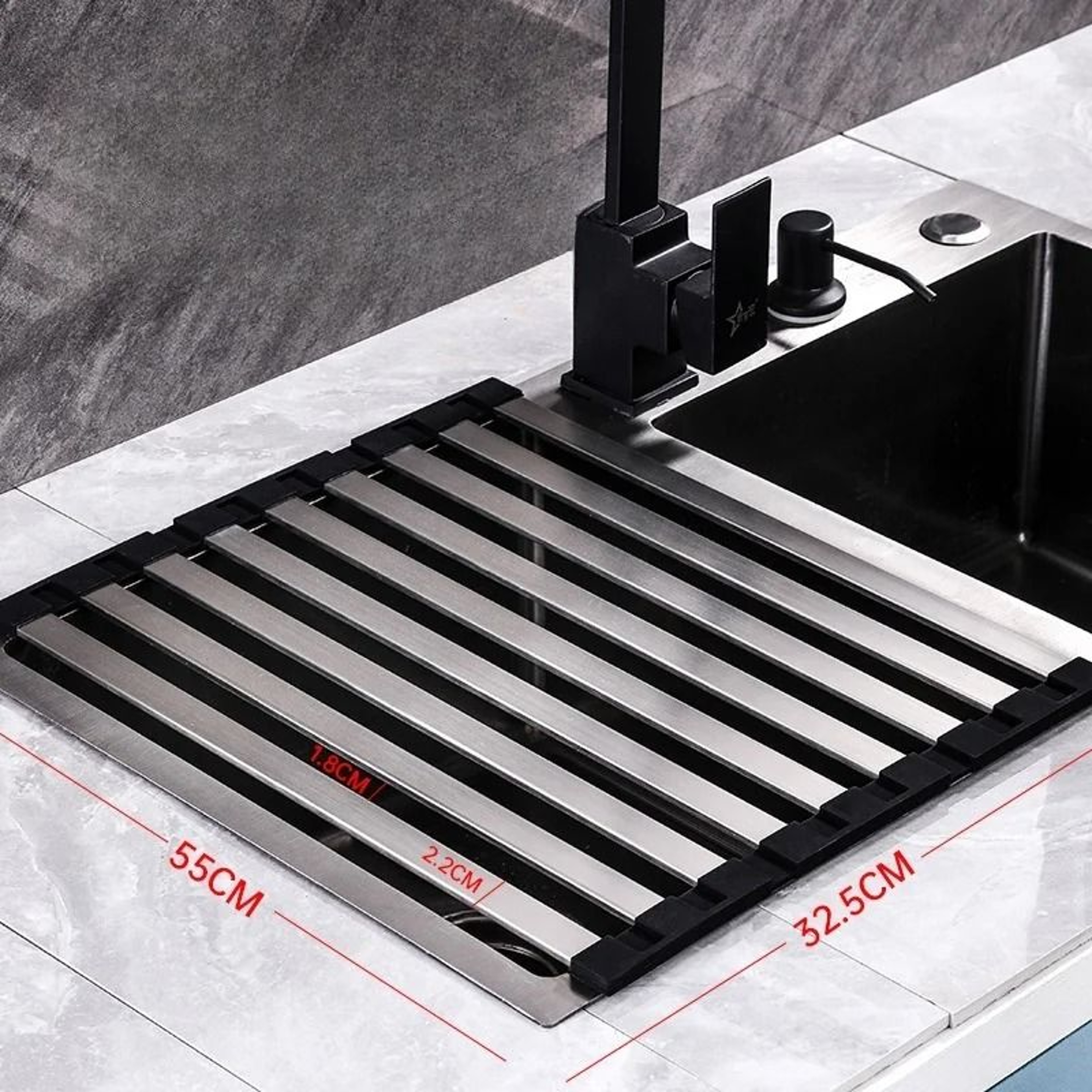 Roll Up Dish Drying Rack For Kitchen Sink Foldable 304 Stainless Steel Drainer And Food Prep Rack 9