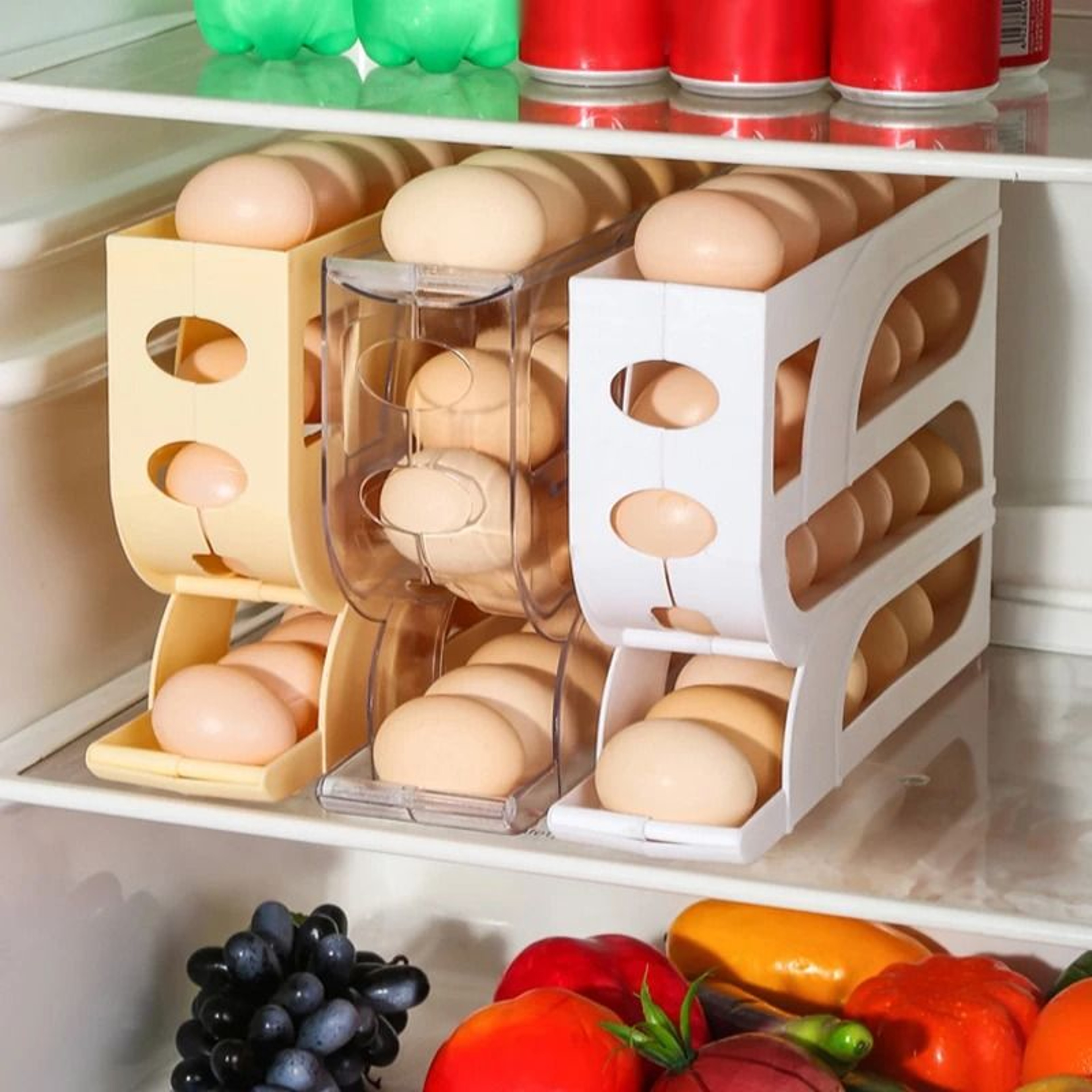 3 Tier Rolling Egg Storage Organizer For Refrigerator Holds Up To 30 Eggs 2