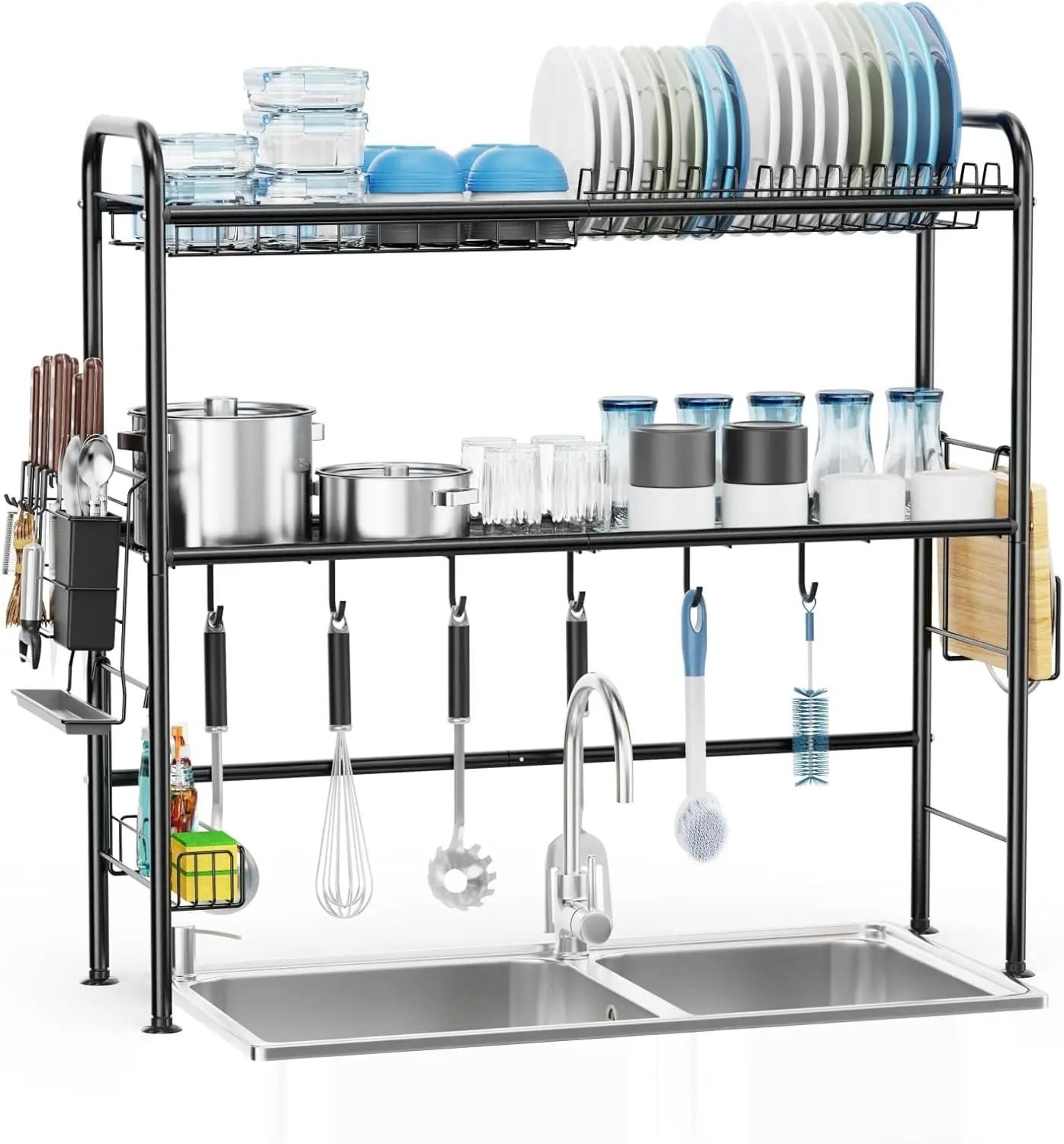 2 Tier Over Sink Dish Drying Rack With Utensil Holder And Rust Resistant Kitchen Organizer 4
