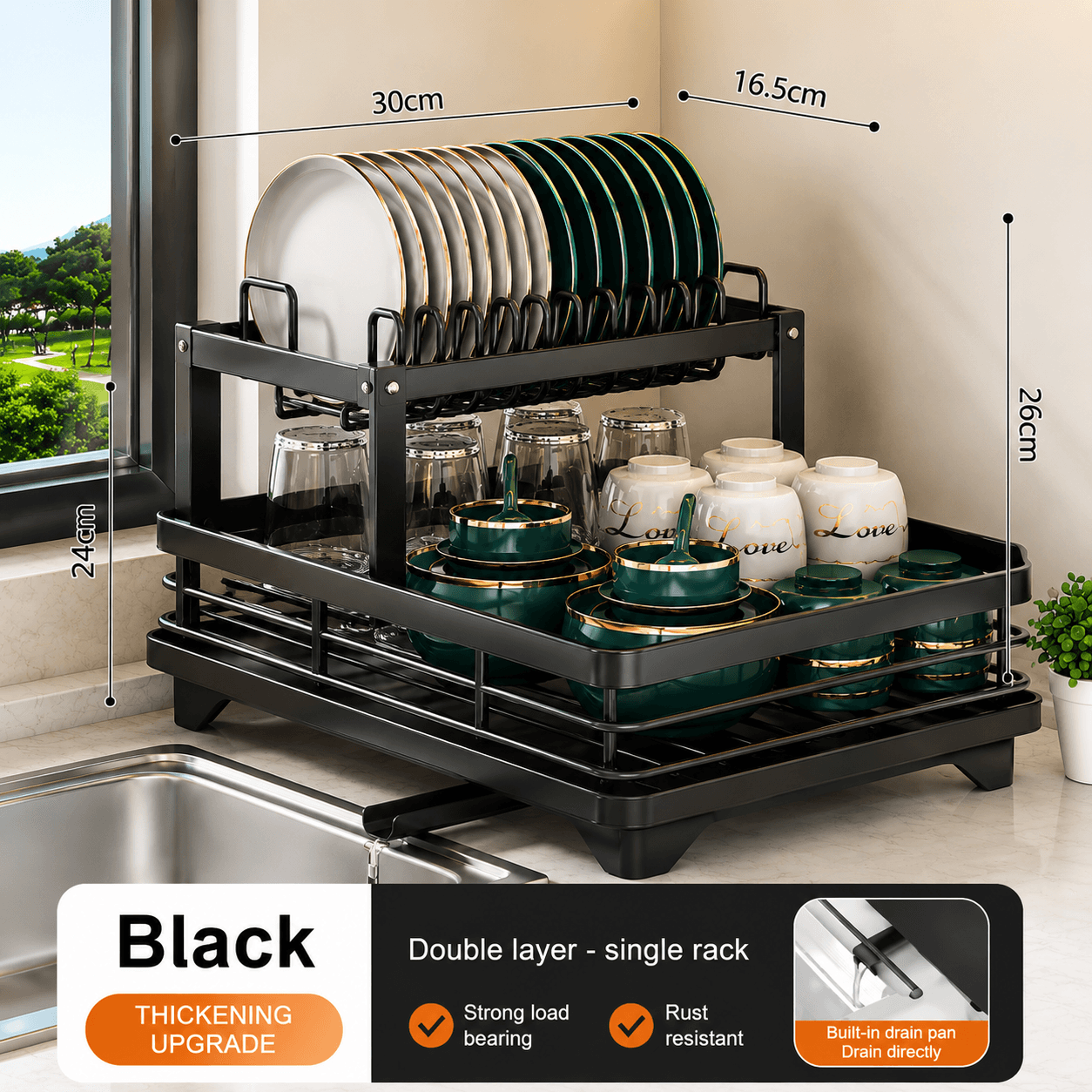 Adjustable Stainless Steel Dish Drying Rack With Drainboard Two Tier Kitchen Dish Organizer 9