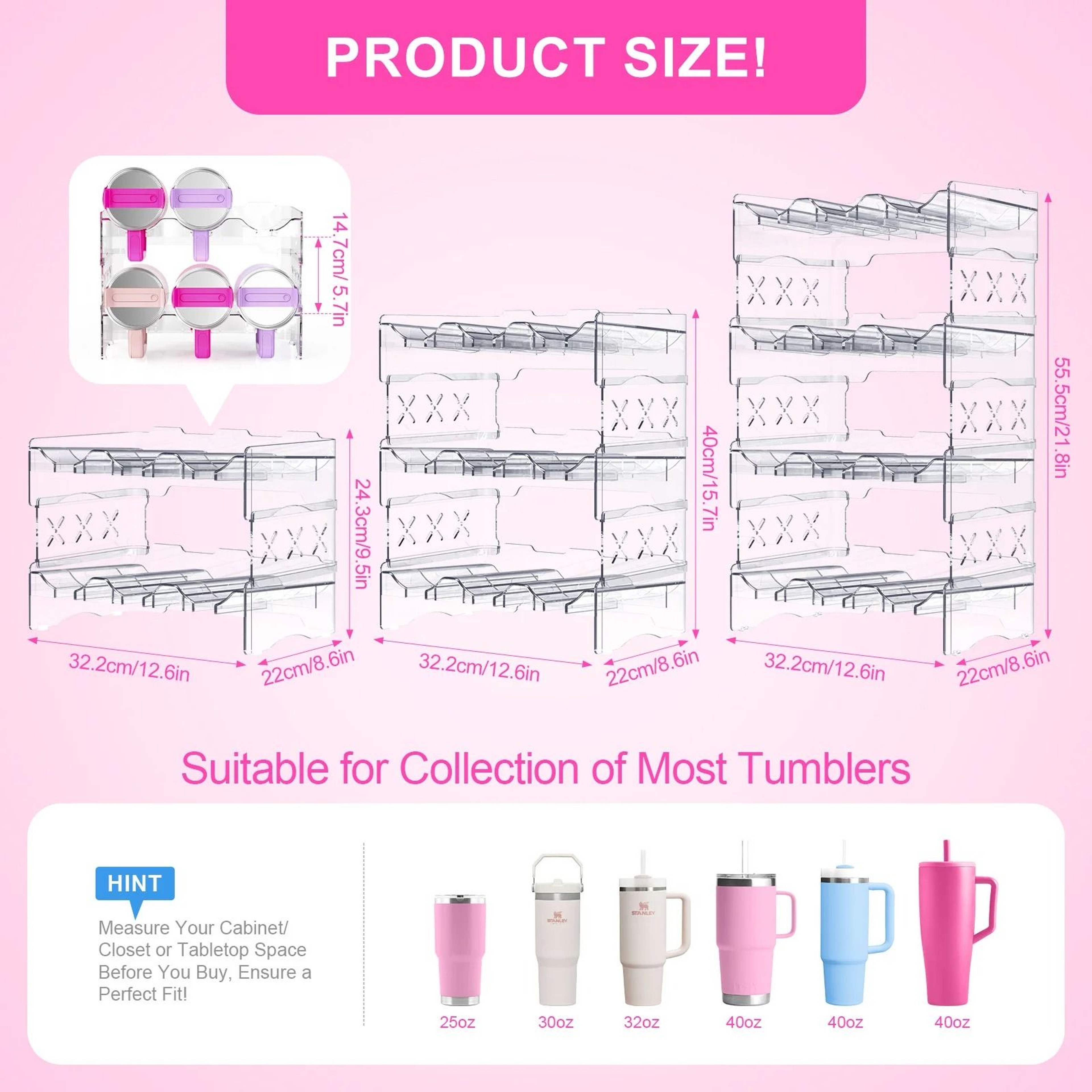 Stackable Water Bottle Organizer For Stanley 40 Oz Tumblers Beverage Storage Rack 2