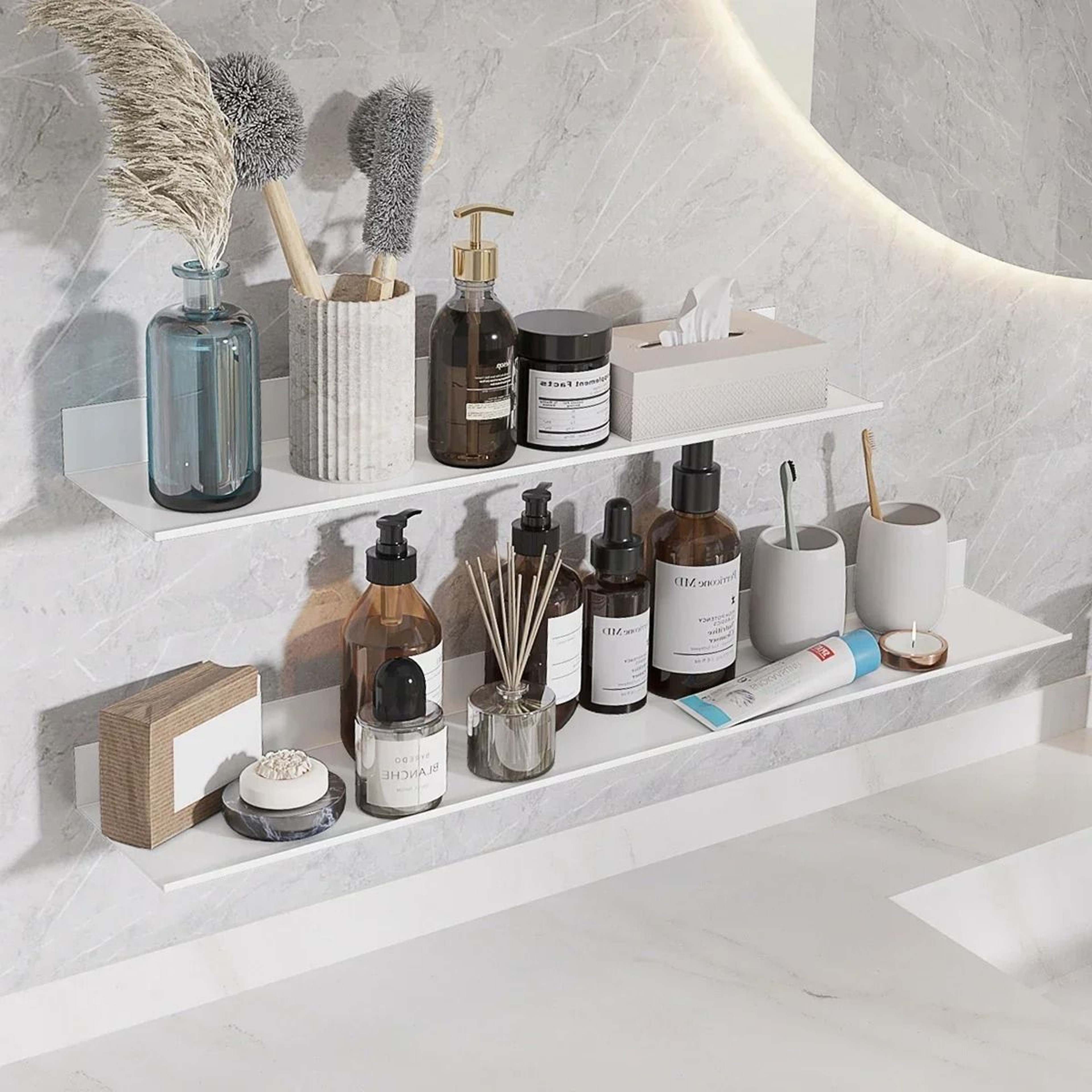 Aluminum Floating Wall Shelf No Drill Bathroom And Kitchen Storage Rack 2