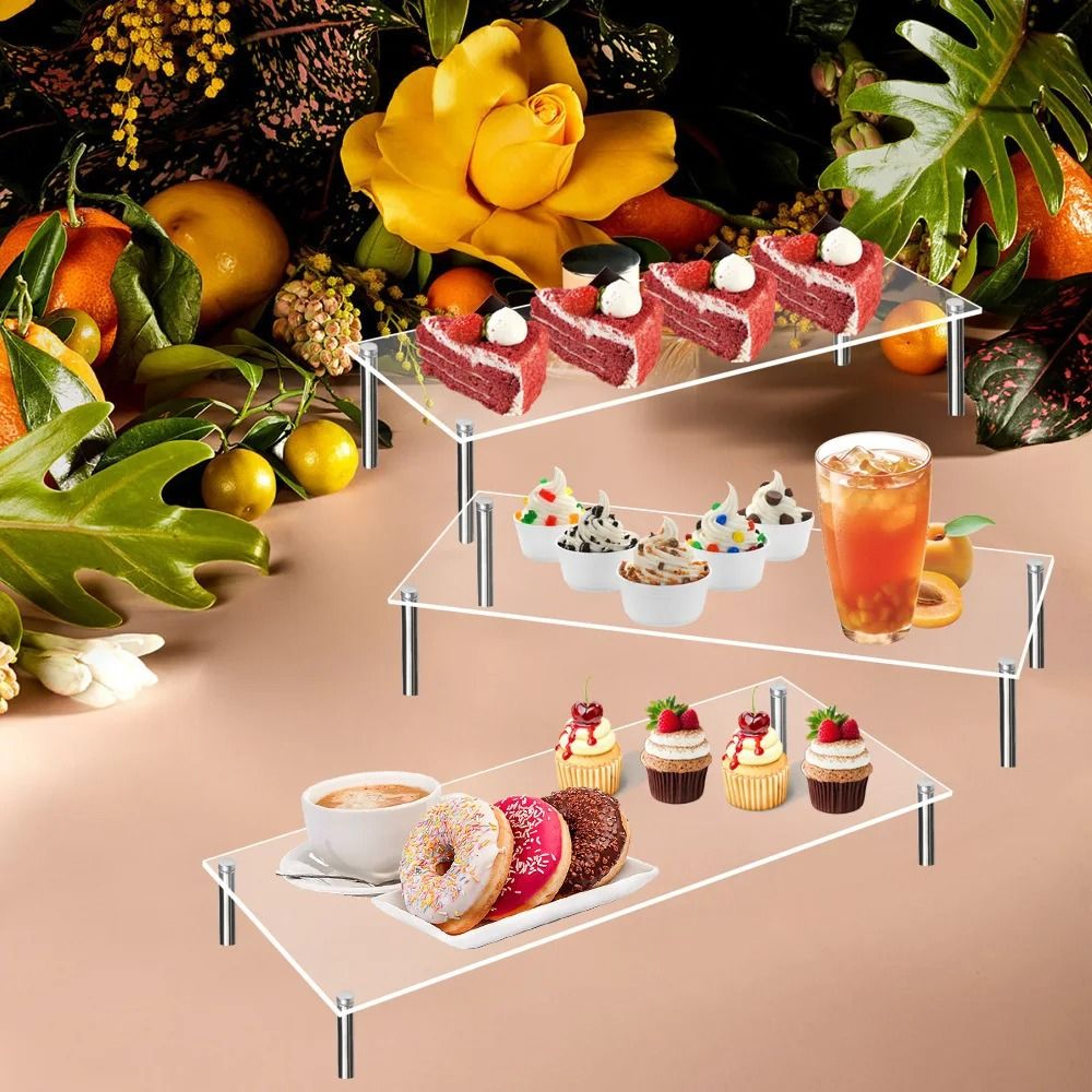 Stainless Steel Acrylic Display Stand Clear Countertop Display Riser Organizer 5