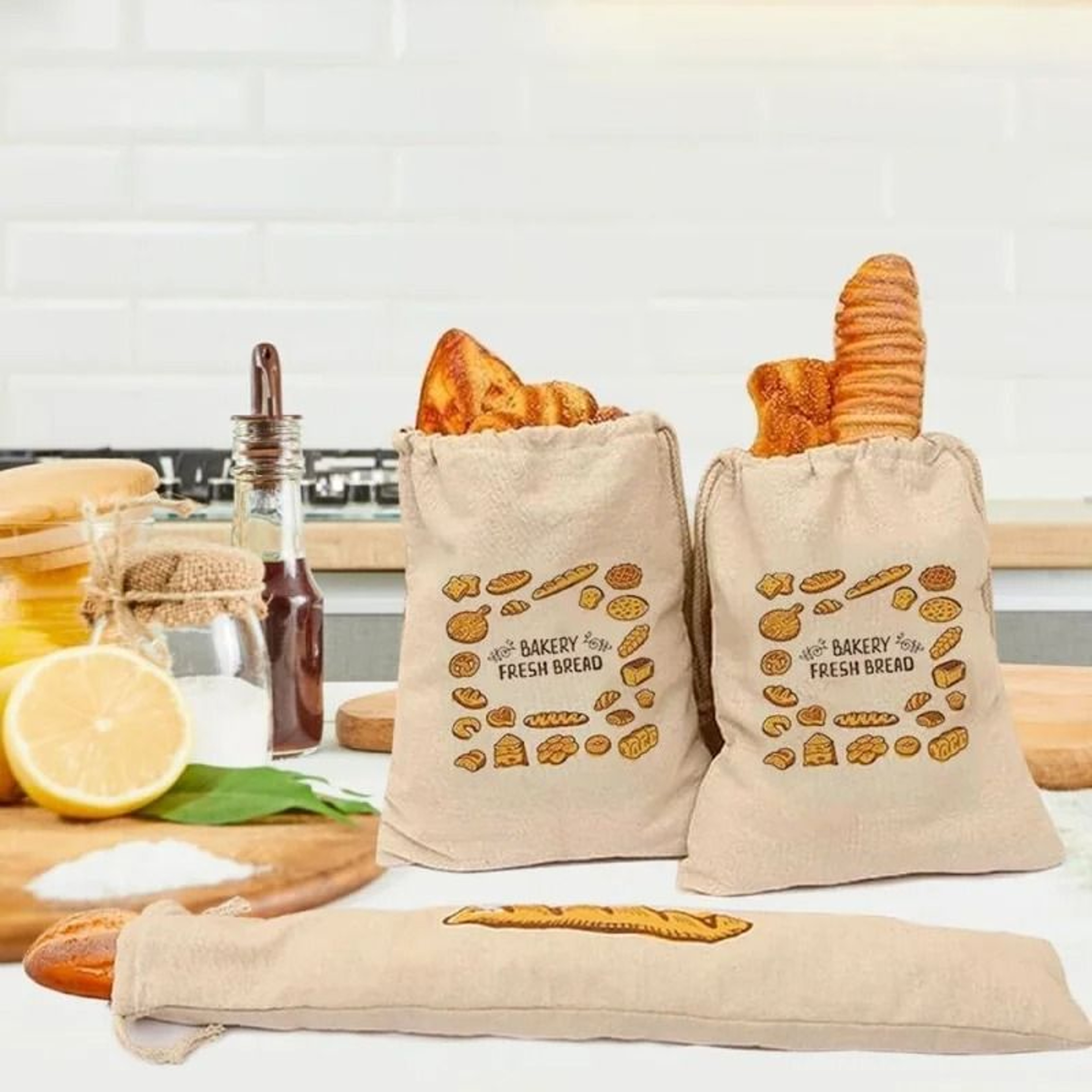 Reusable Linen Bread Storage Bag Drawstring Bread Keeper For Baguettes And Homemade Bread 3