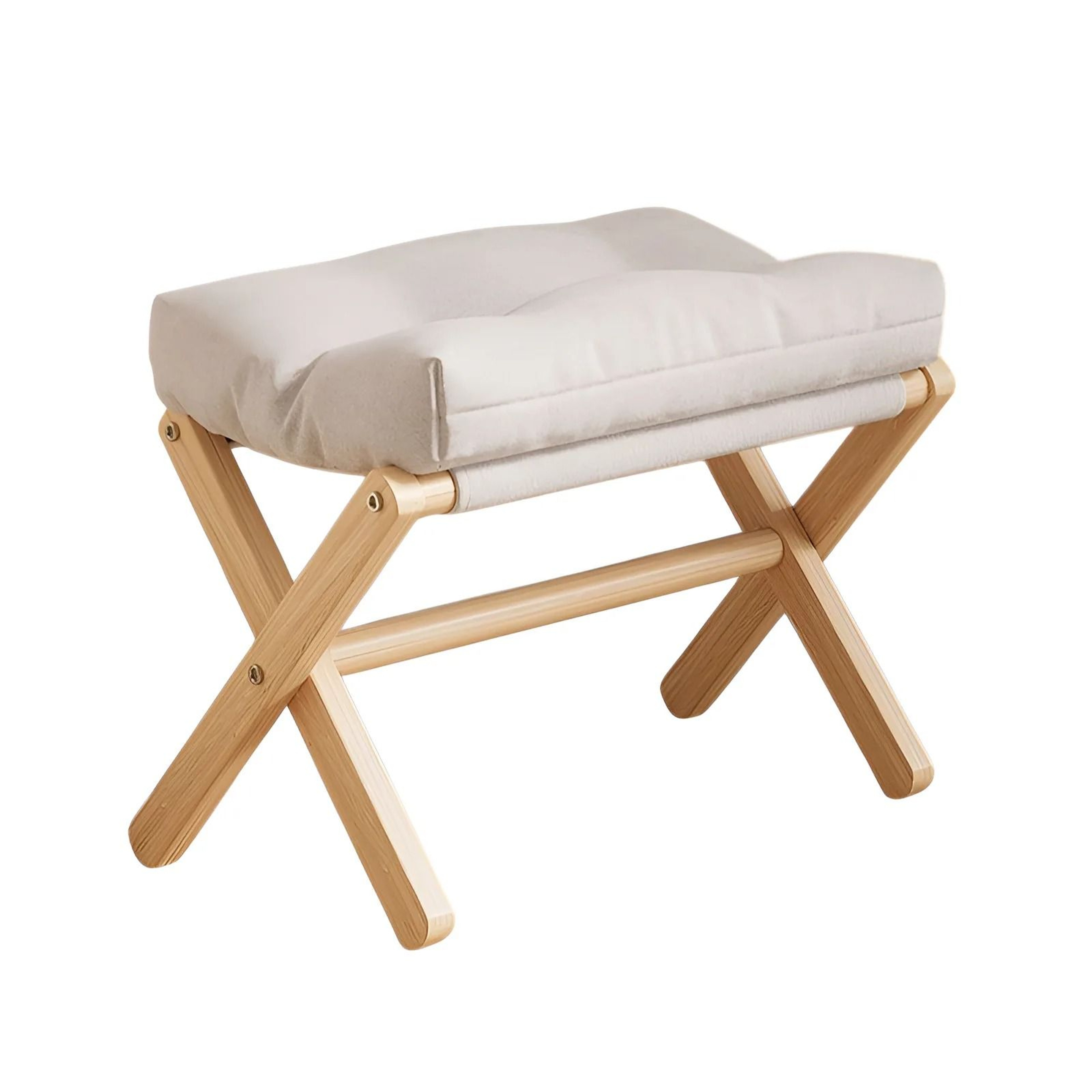 Solid Wood Folding Foot Stool Padded Ottoman Shoe Changing Bench 8