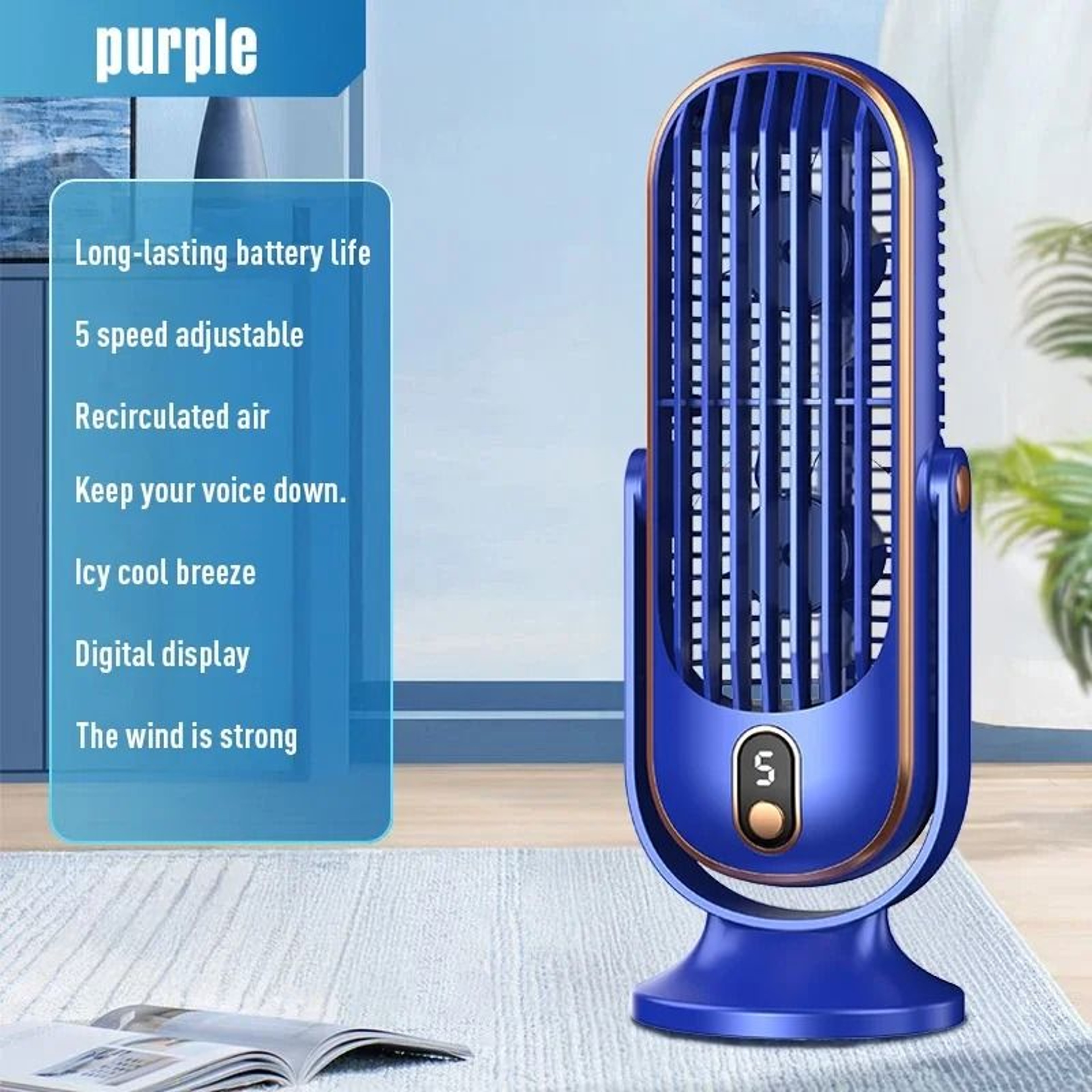 Portable Rechargeable Desktop Cooling Fan 5 Speed 8