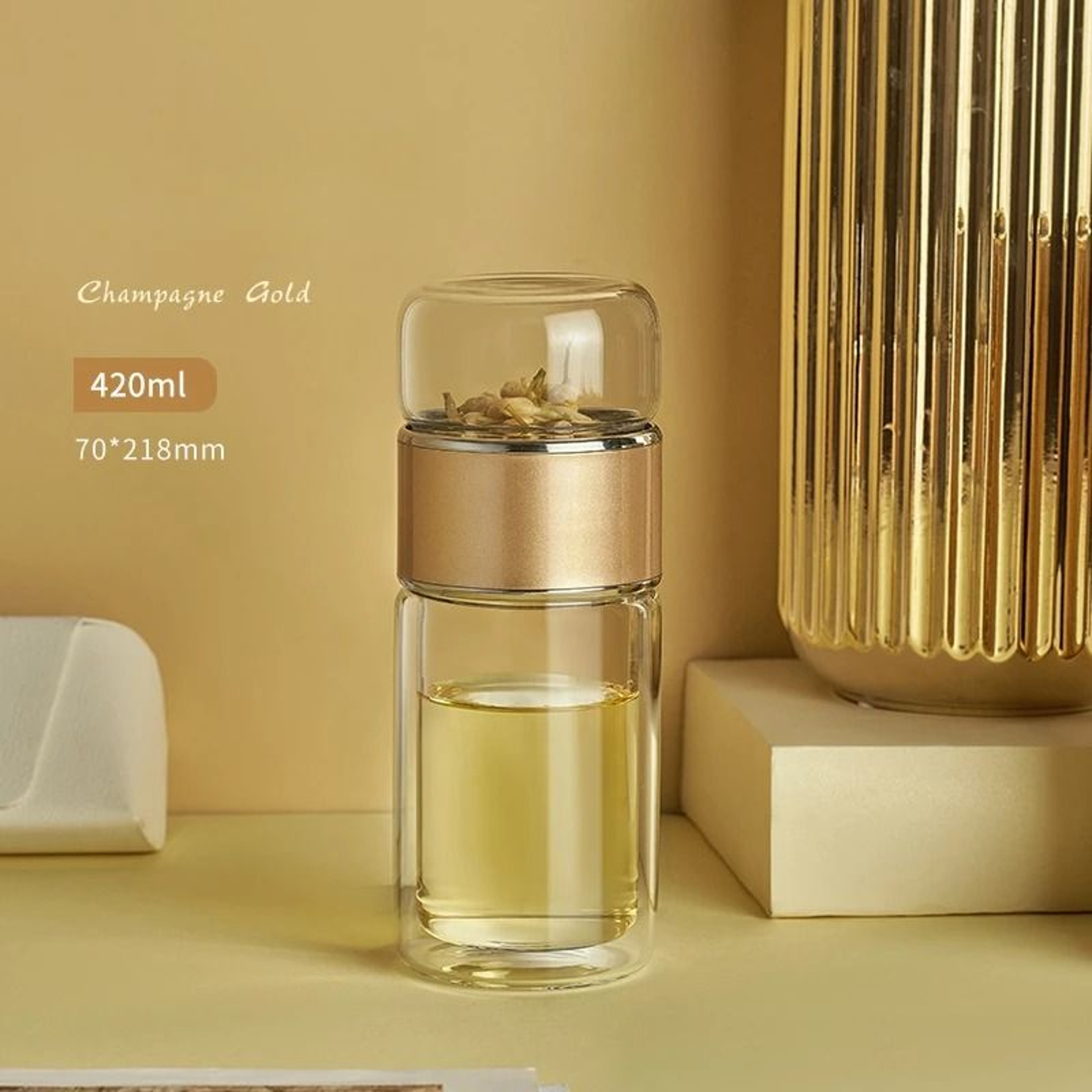 Double Wall Glass Tea Tumbler With Infuser 10