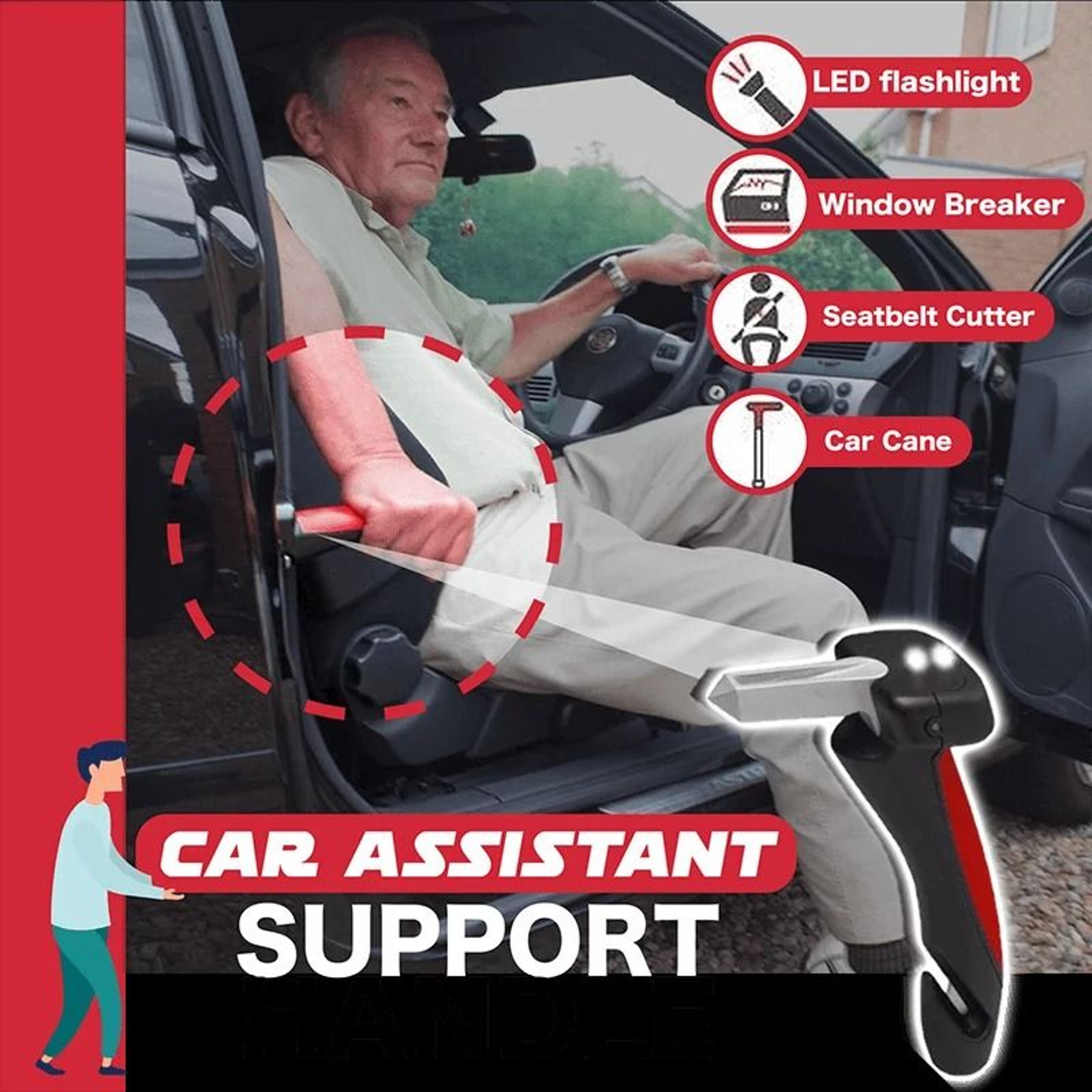 Universal 4 In 1 Car Safety Handle Emergency Escape Hammer With LED Light 0