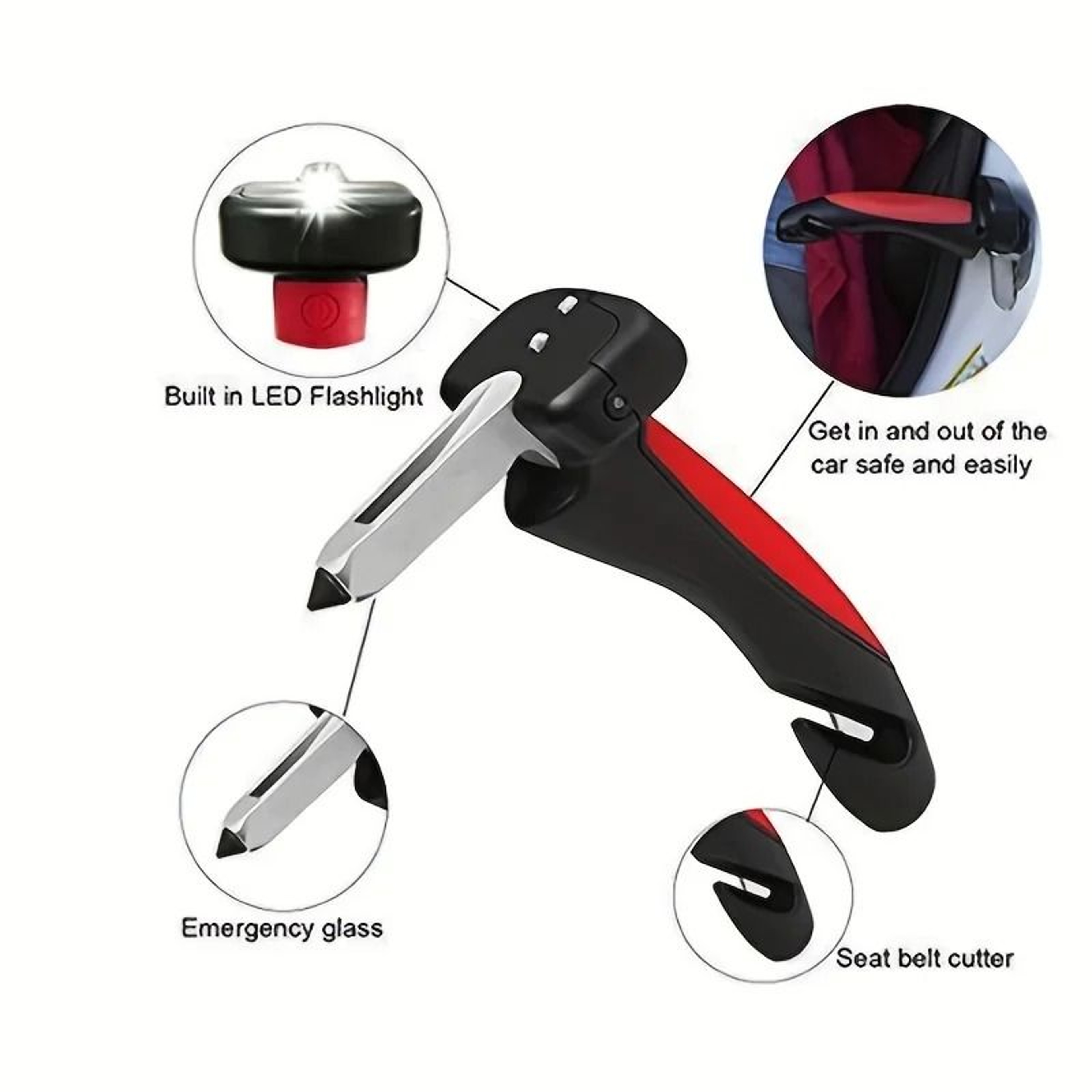 Universal 4 In 1 Car Safety Handle Emergency Escape Hammer With LED Light 2