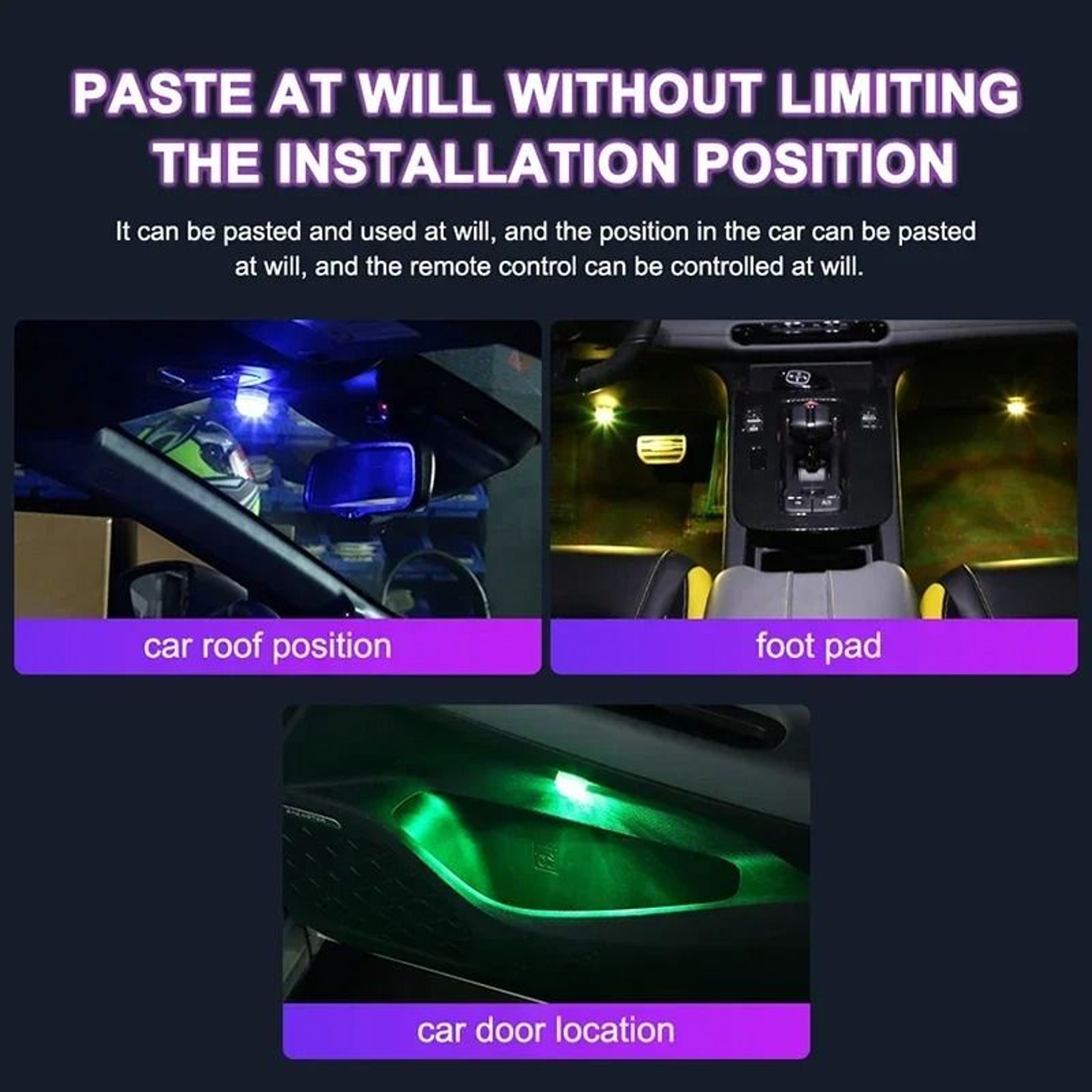 Wireless LED Car Interior Ambient Lights With Remote Control Battery Powered 5