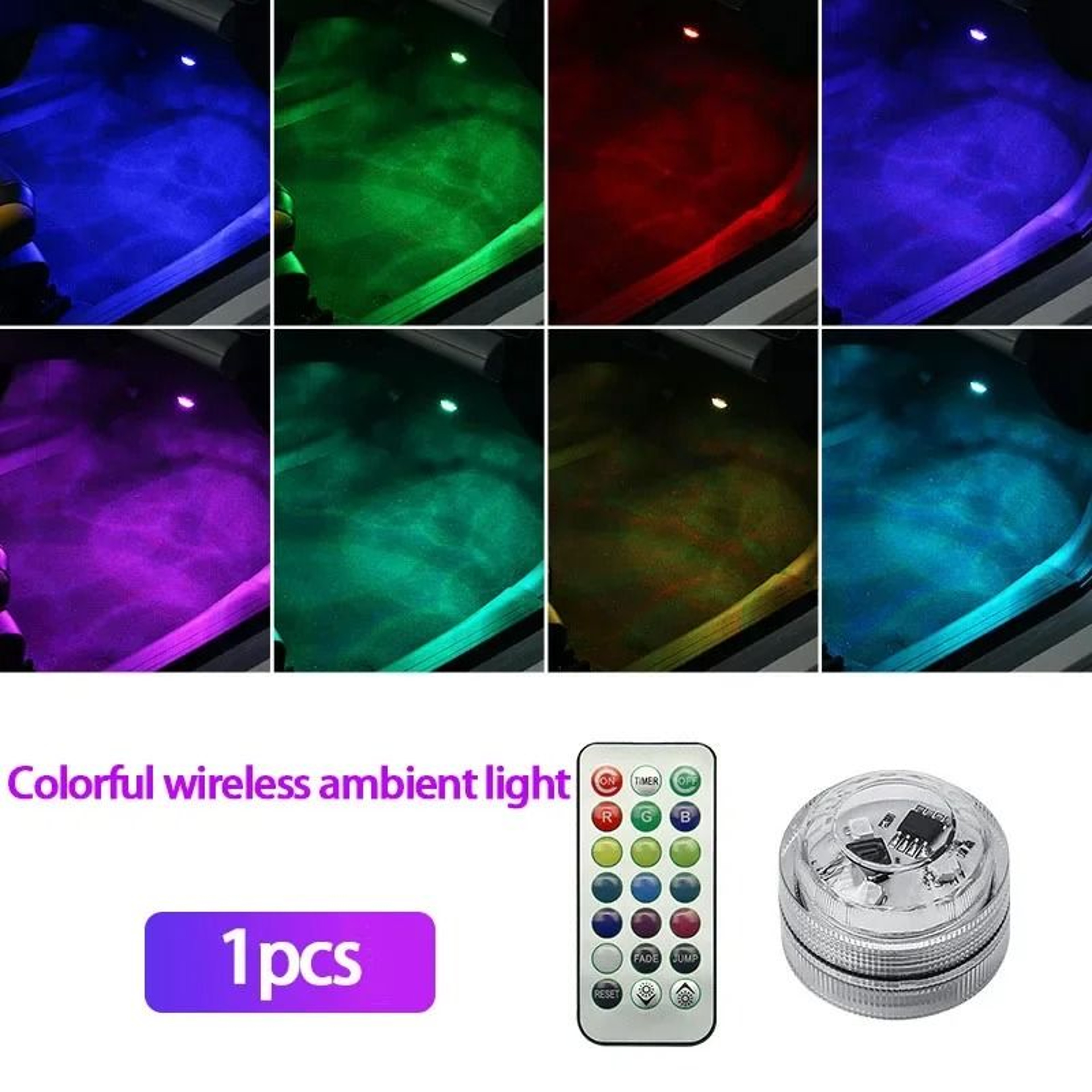 Wireless LED Car Interior Ambient Lights With Remote Control Battery Powered 7