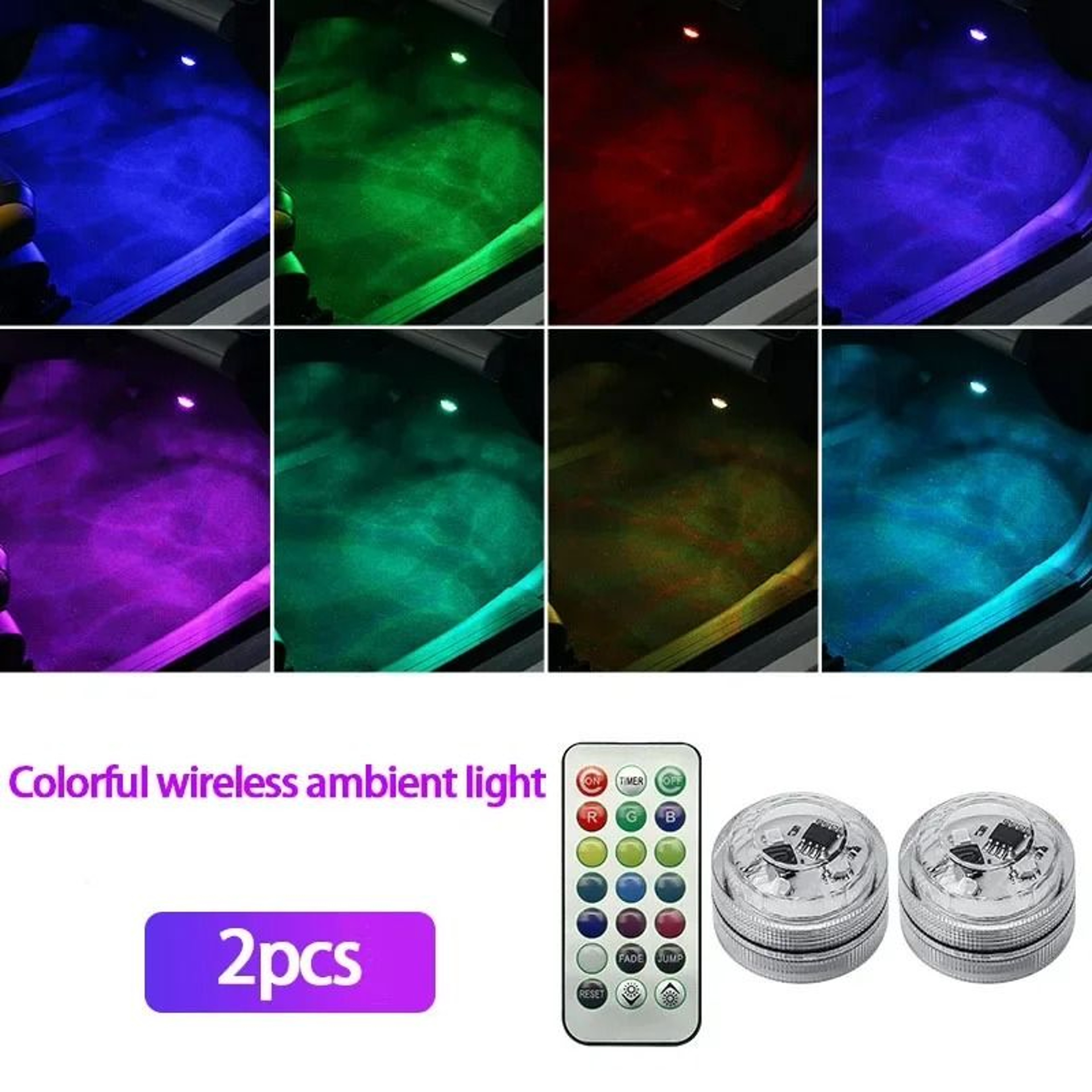 Wireless LED Car Interior Ambient Lights With Remote Control Battery Powered 8