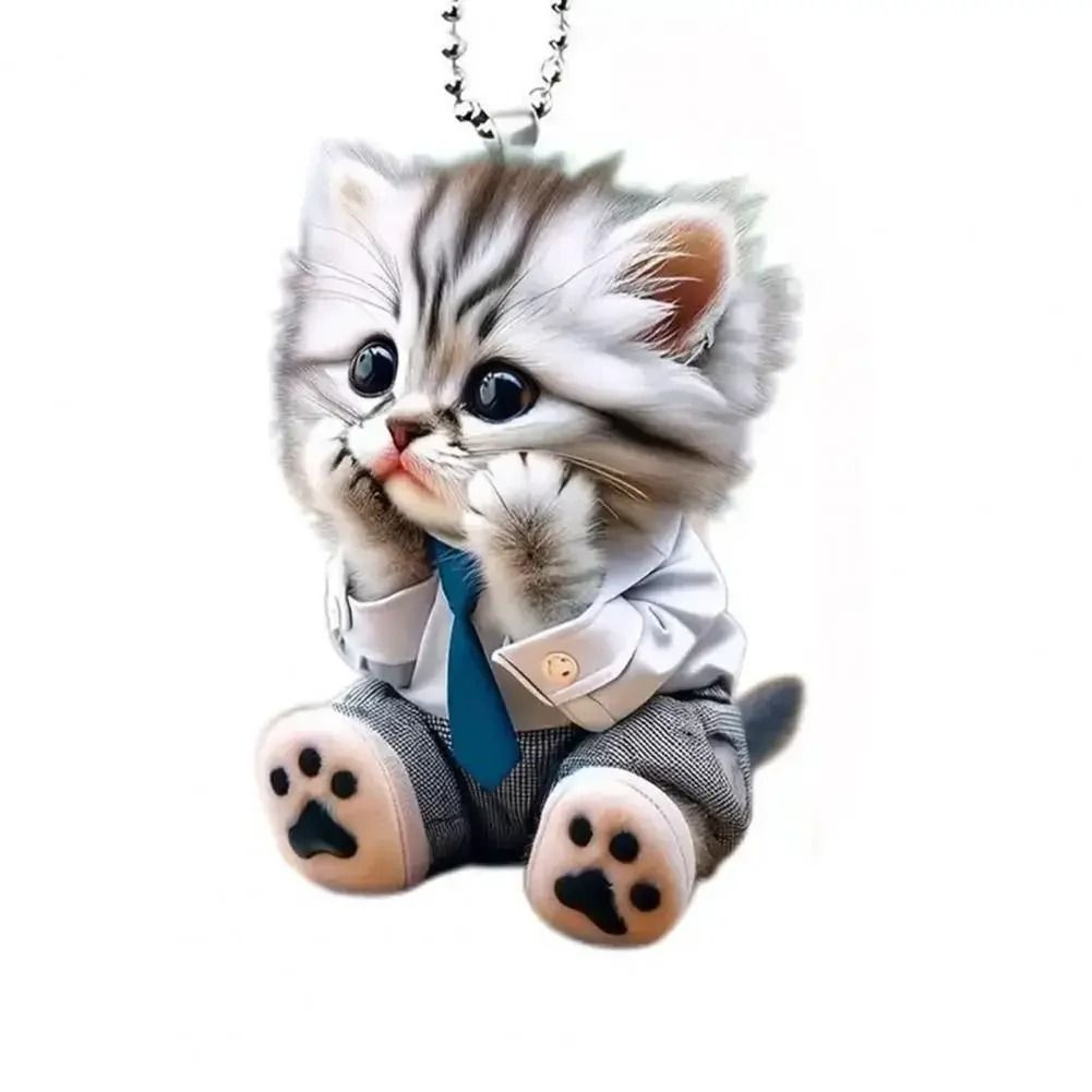Realistic Cat Rearview Mirror Hanging Ornament With Decorative Chain 4