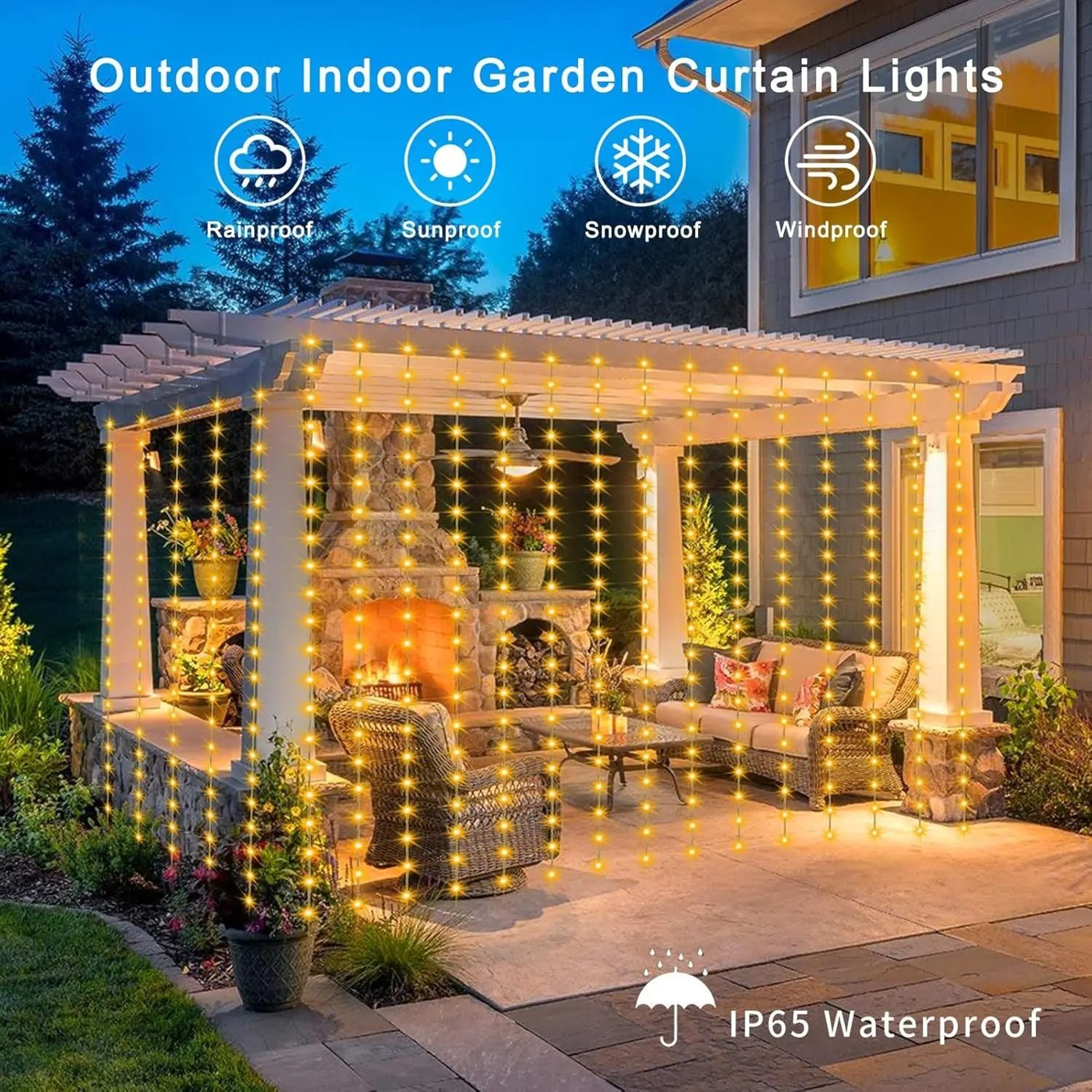 300 LED Solar Curtain Fairy Lights Waterproof Outdoor Window And Garden String Lights 0