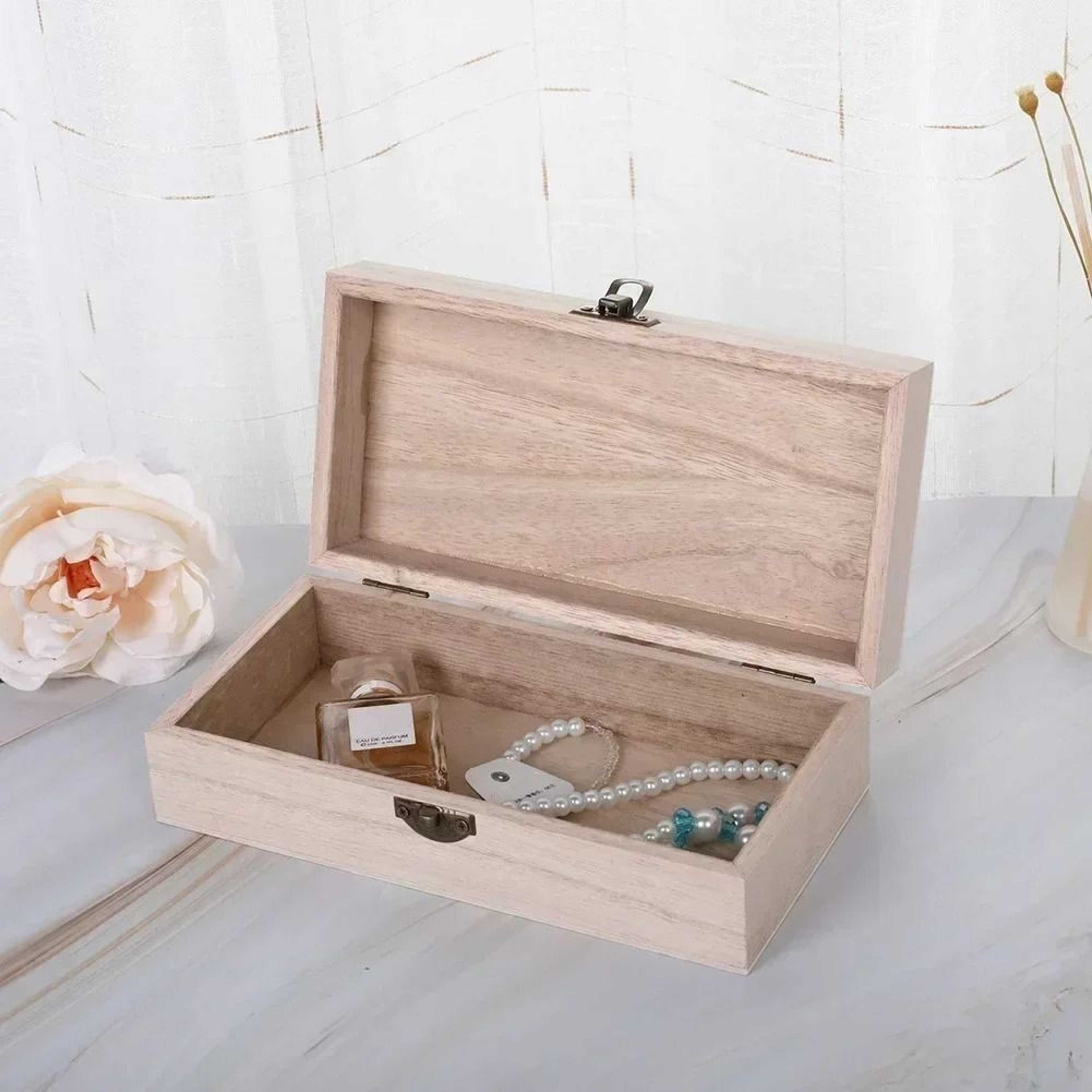 Rustic Wooden Storage Box With Lock For Jewelry Keepsakes  Desktop Organization 2