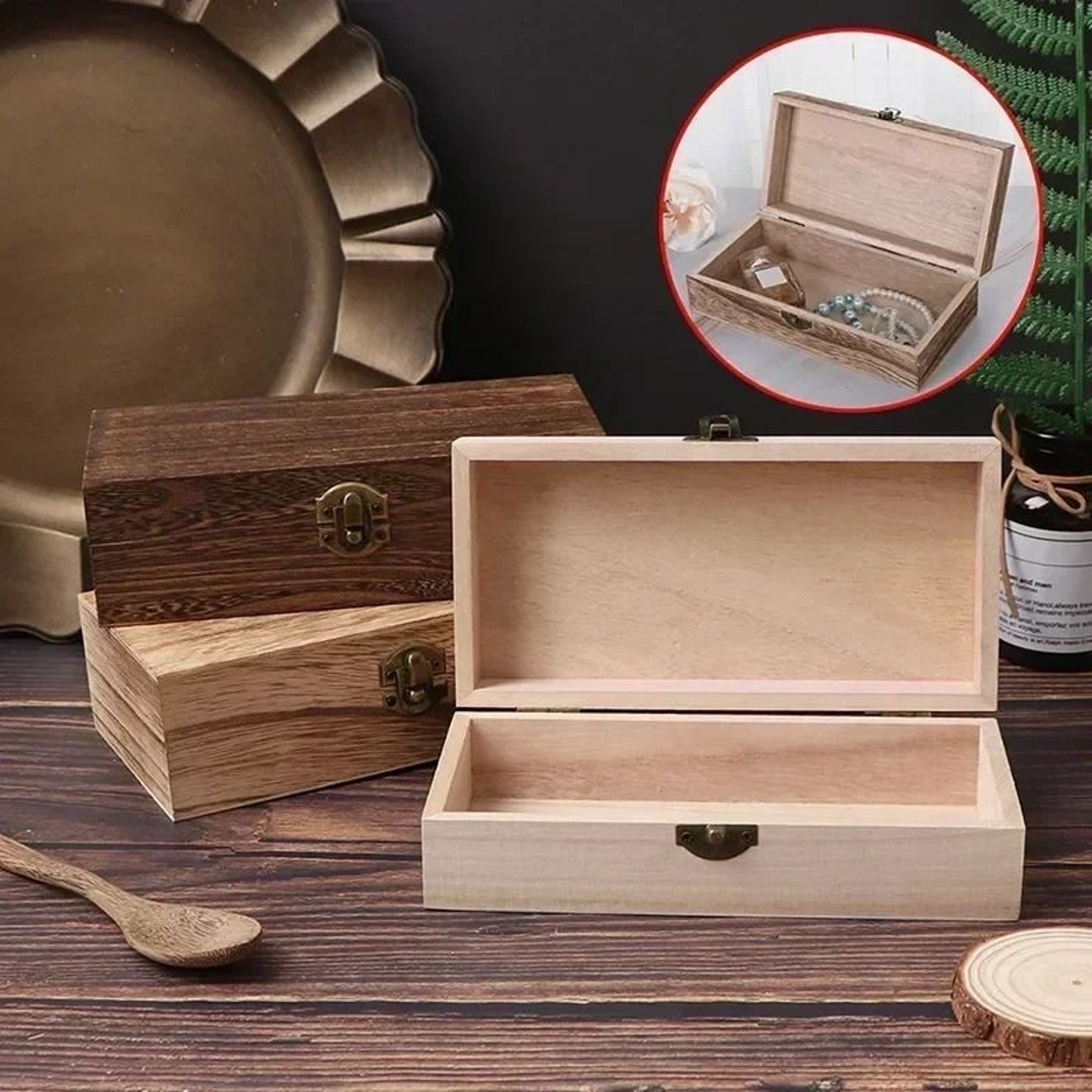 Rustic Wooden Storage Box With Lock For Jewelry Keepsakes  Desktop Organization 4