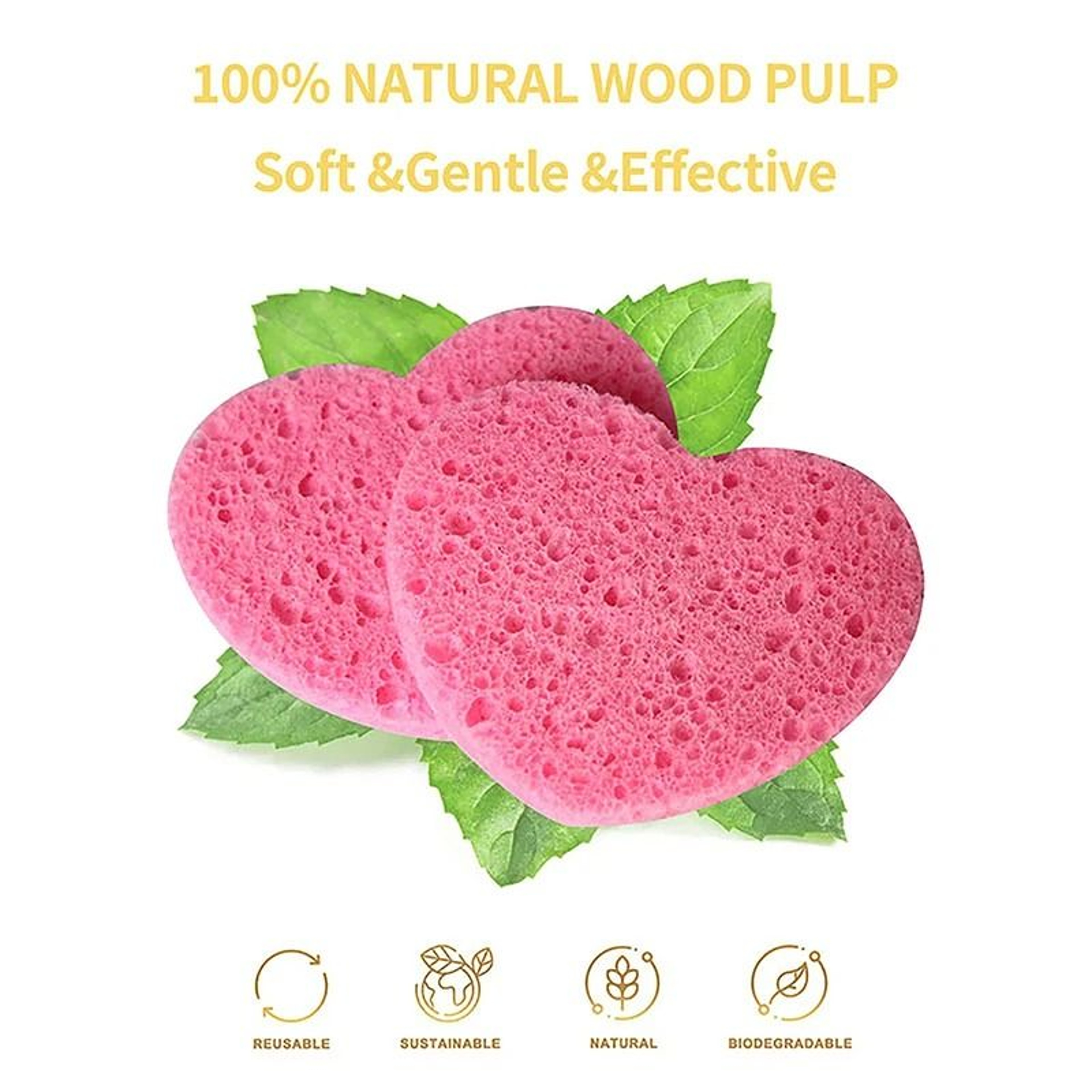 Heart Shaped Compressed Natural Wood Pulp Cellulose Facial Sponge Set 3