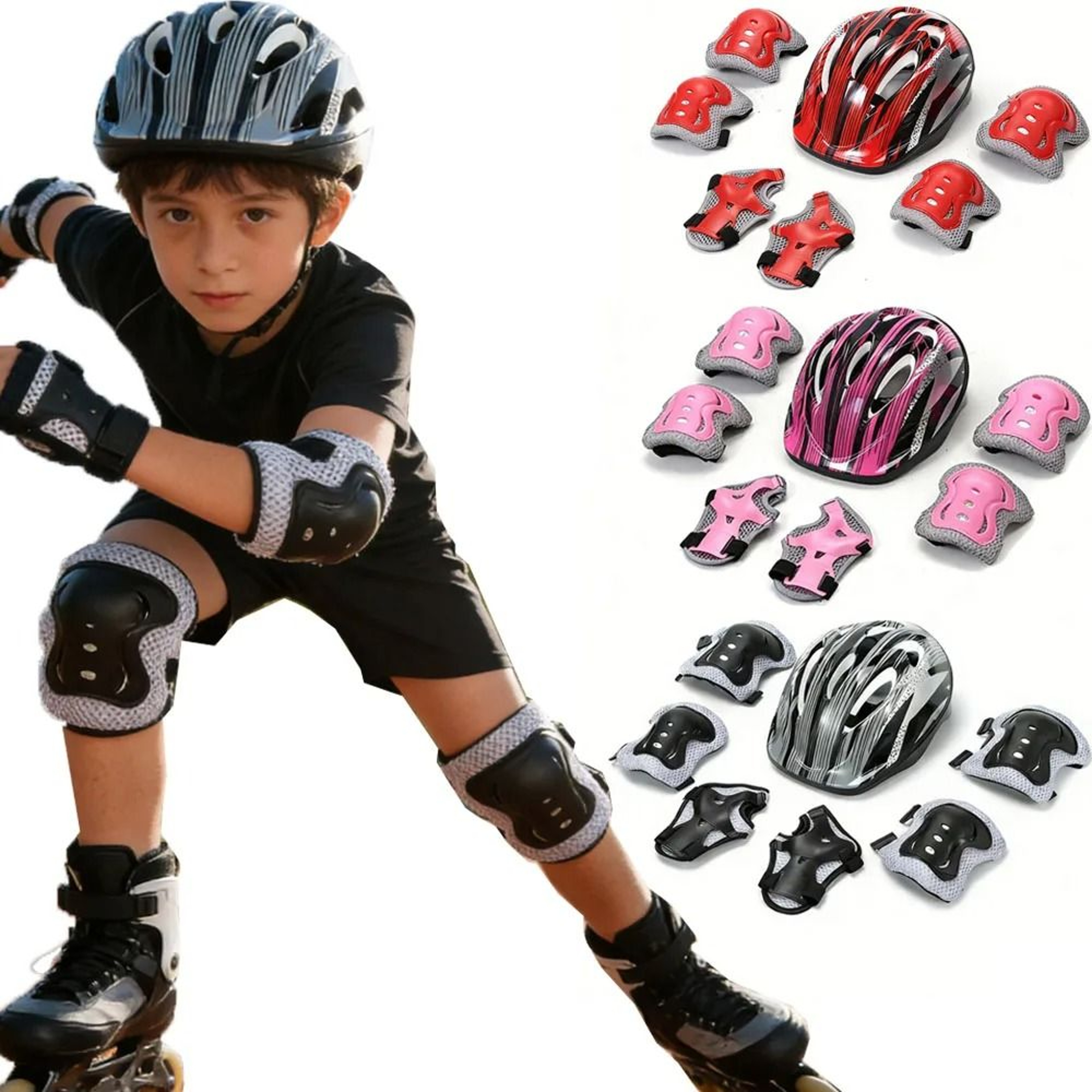 Premium Kids Bicycle Sport Protective Gear Set With Adjustable Safety Skating Helmet And Joint Pads 0
