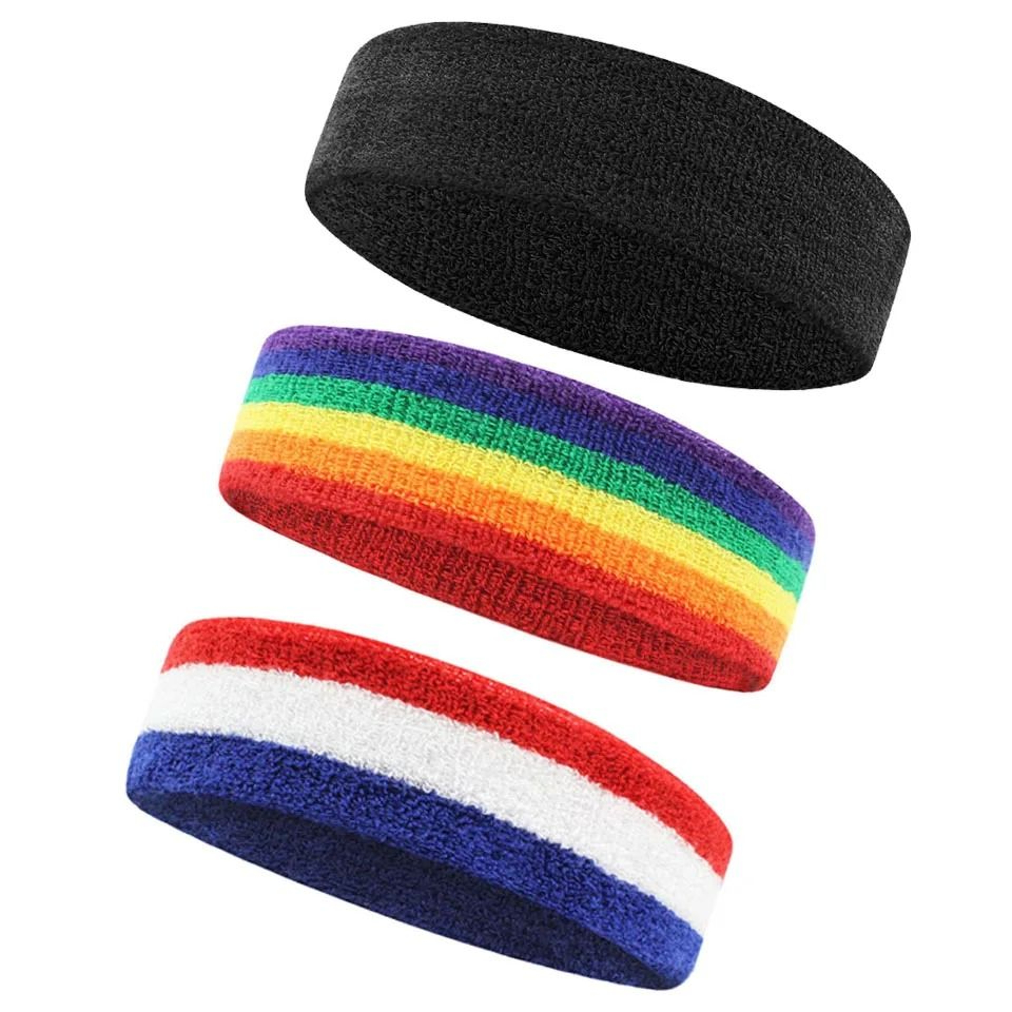 3Pack Elastic Cotton Terry Cloth Athletic Headband Sweatbands 6