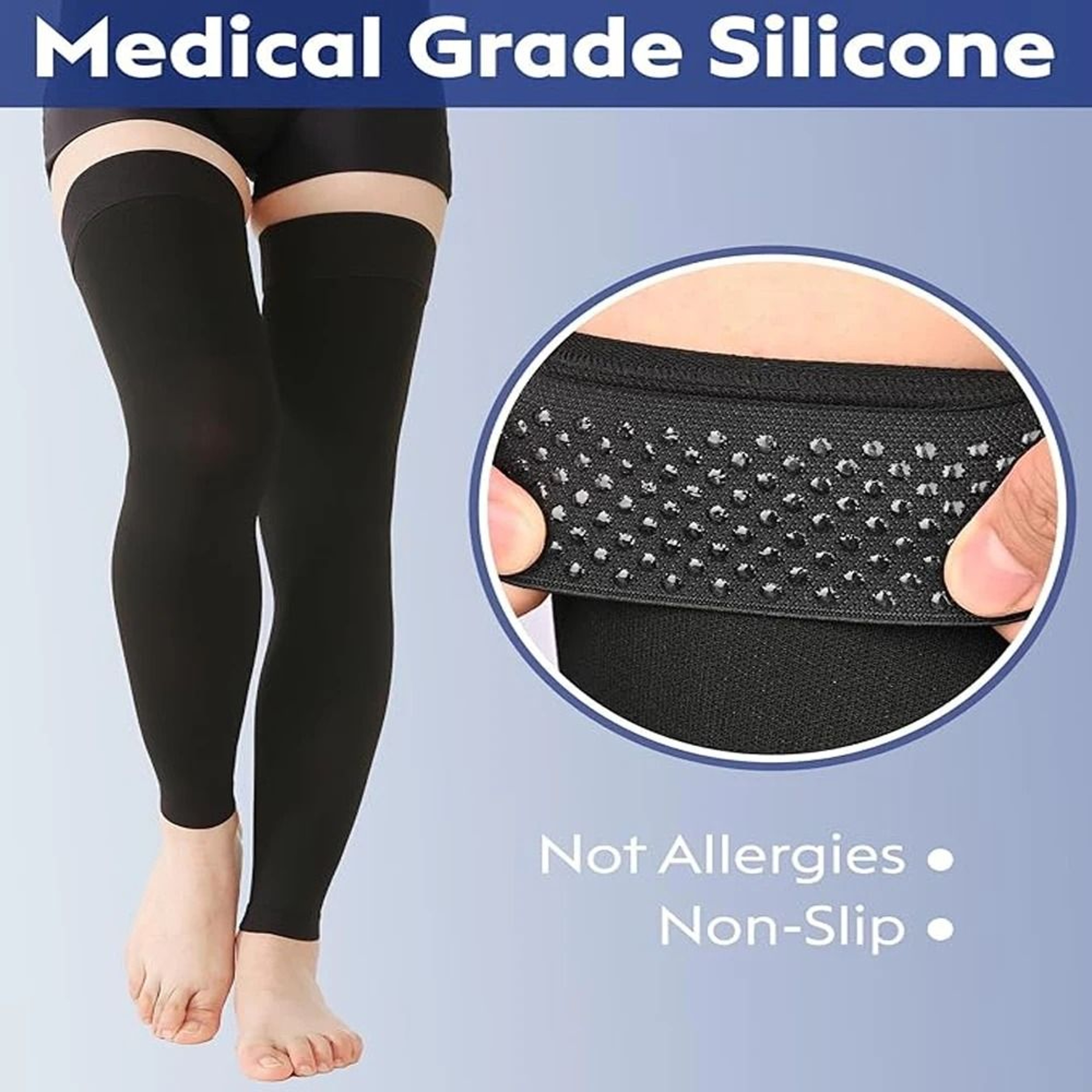 1 Pair ThighHigh Footless Compression Stockings With Silicone Grip Top 4