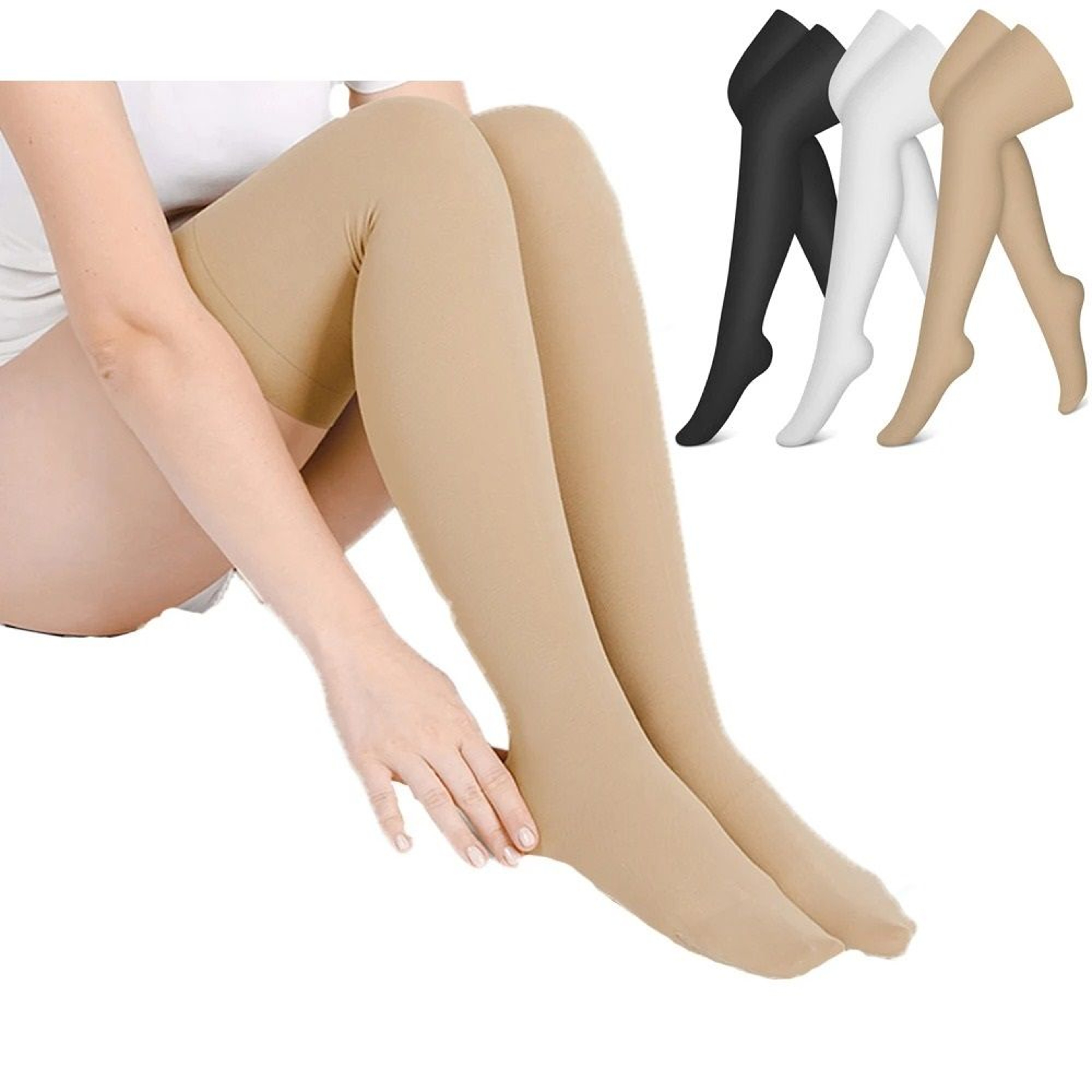 1 Pair 2030 MmHg ThighHigh Compression Stockings With Silicone Grip 0