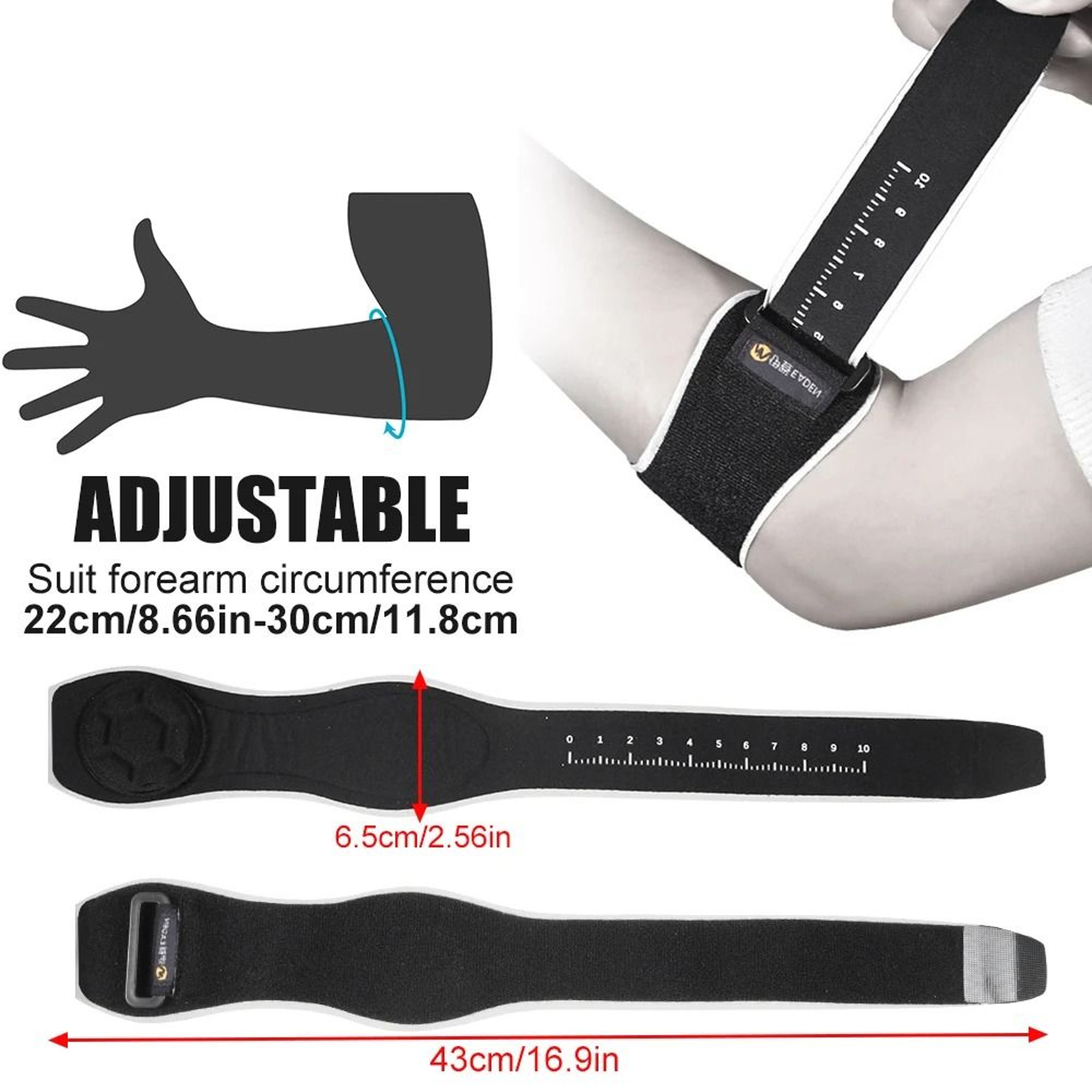 1 Piece Adjustable Tennis Elbow Brace with Removable Compression Pad – view 1
