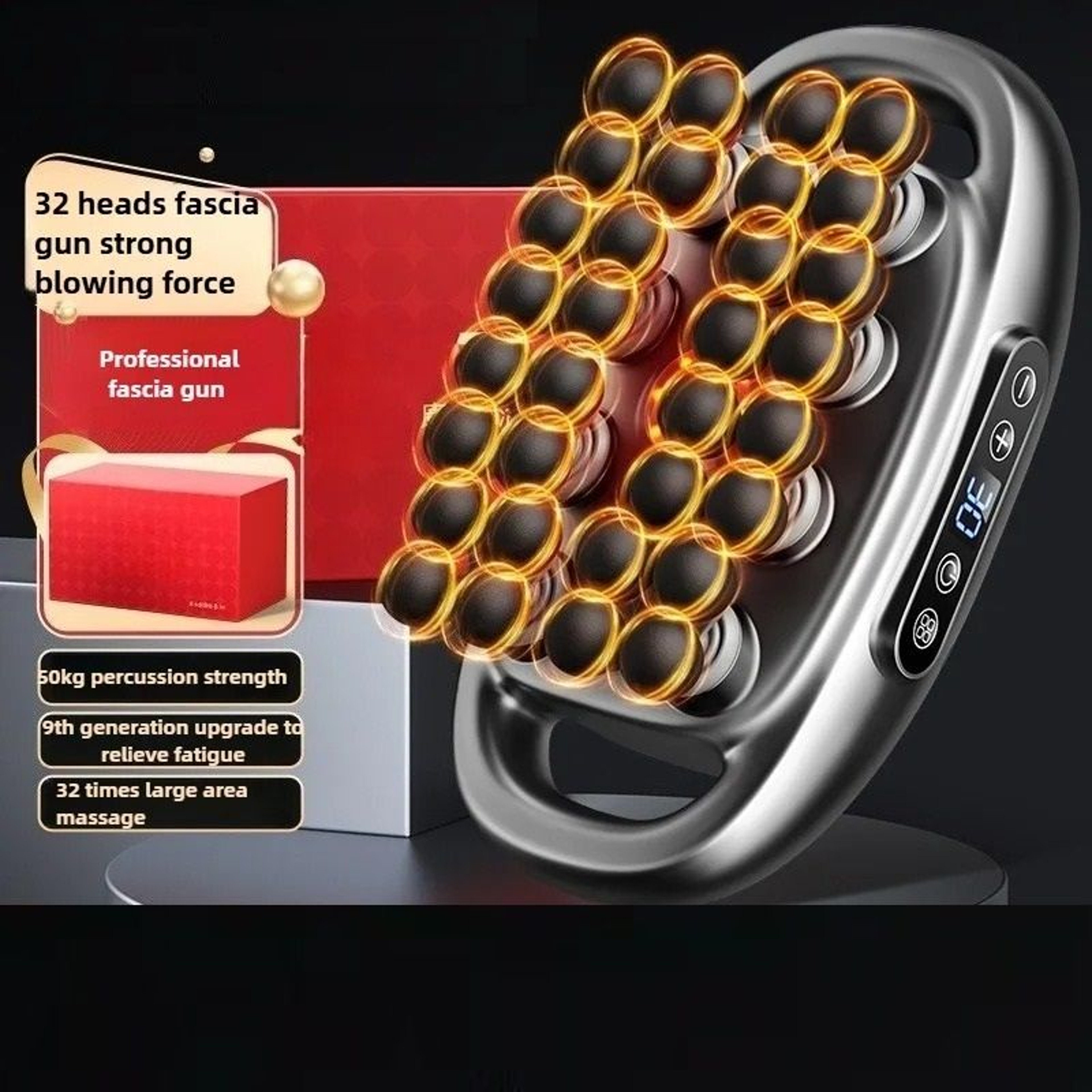 Professional Deep Tissue Percussion Massager With 32 Interchangeable Heads And Red Light Therapy 0