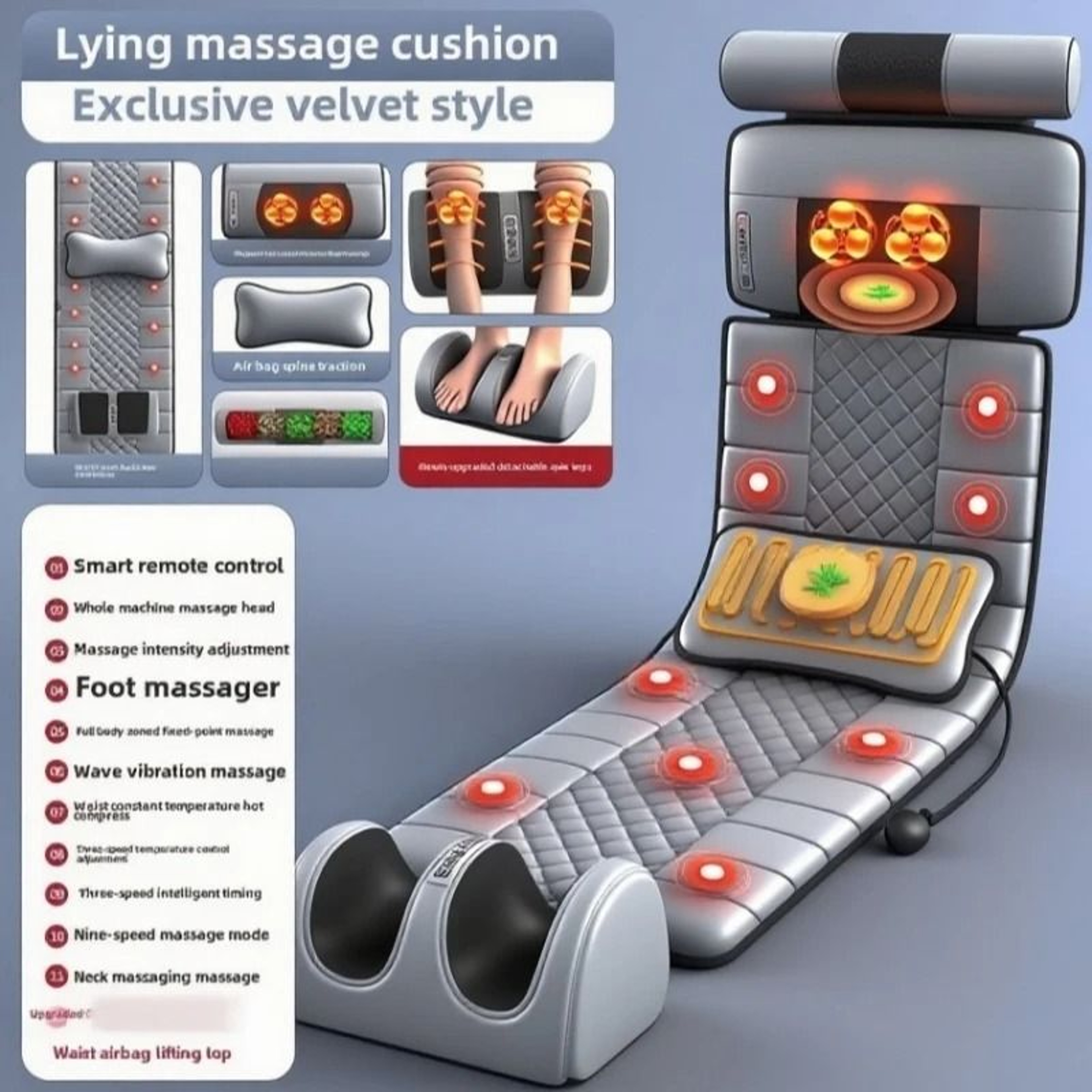 Full Body Massage Pad With 10Zone Wave Vibration Heated Kneading Pillow And Storage Bag 0
