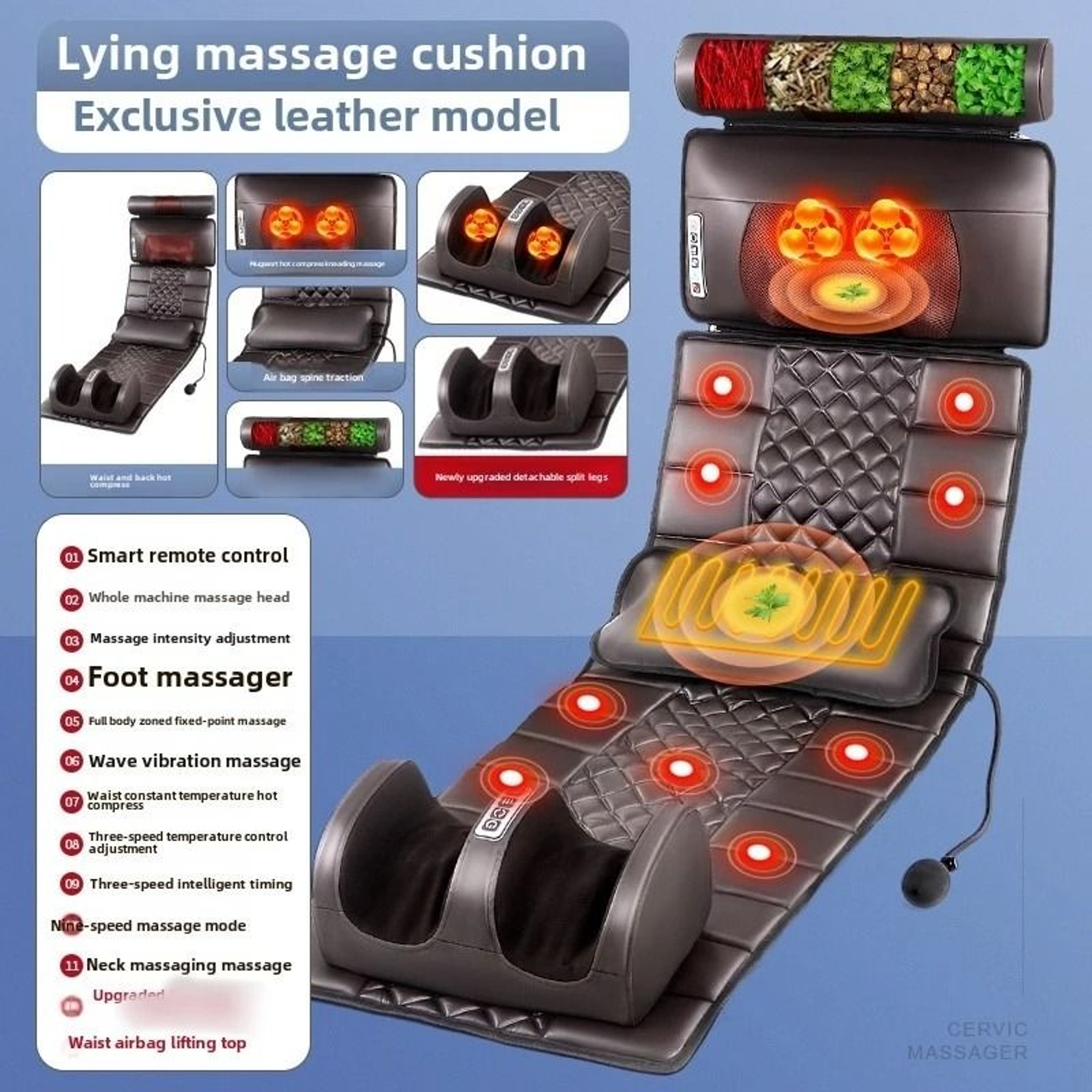 Full Body Massage Pad With 10Zone Wave Vibration Heated Kneading Pillow And Storage Bag 6