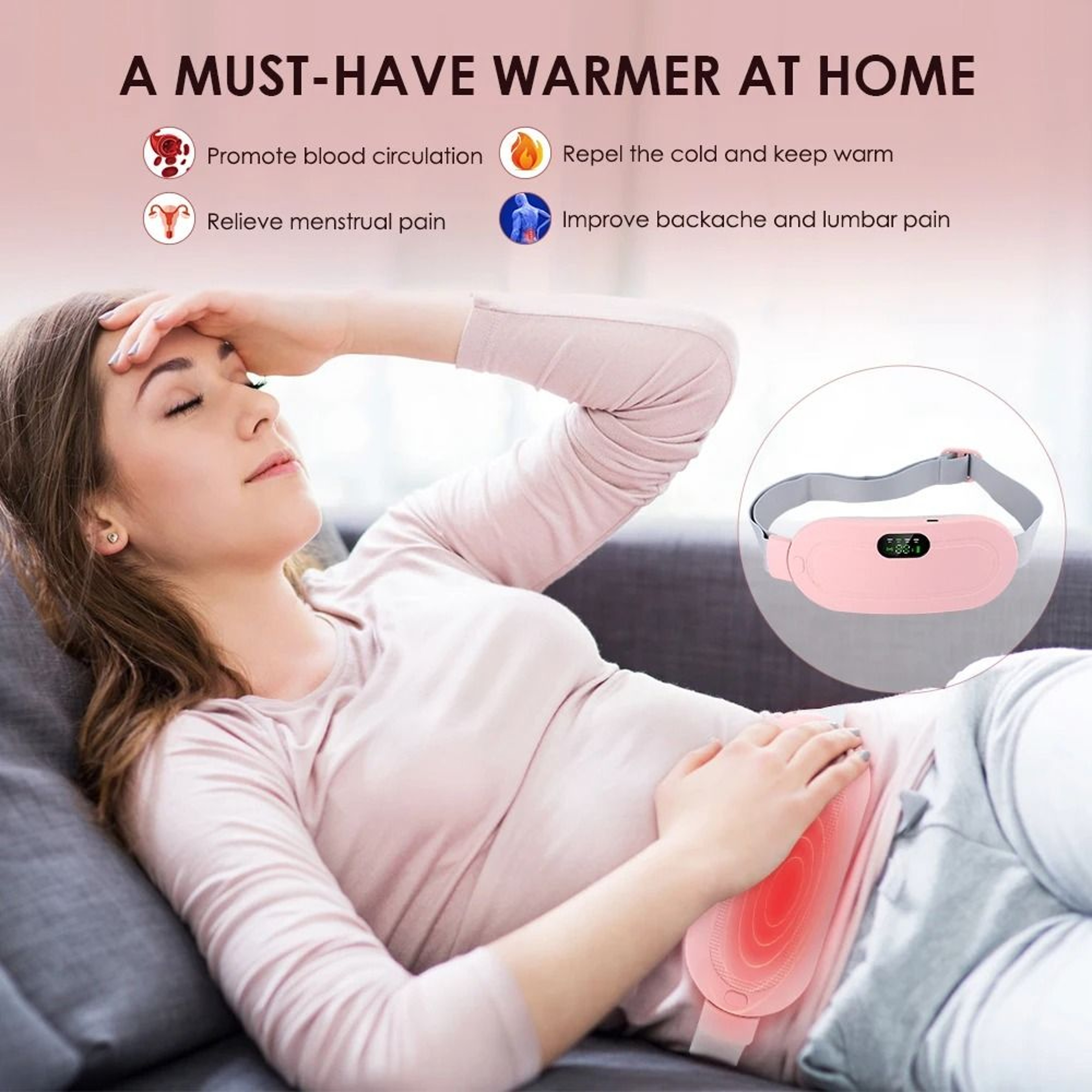 Electric Menstrual Heating Pad Period Cramp Massager Belt USB Rechargeable Abdominal Warmer 0
