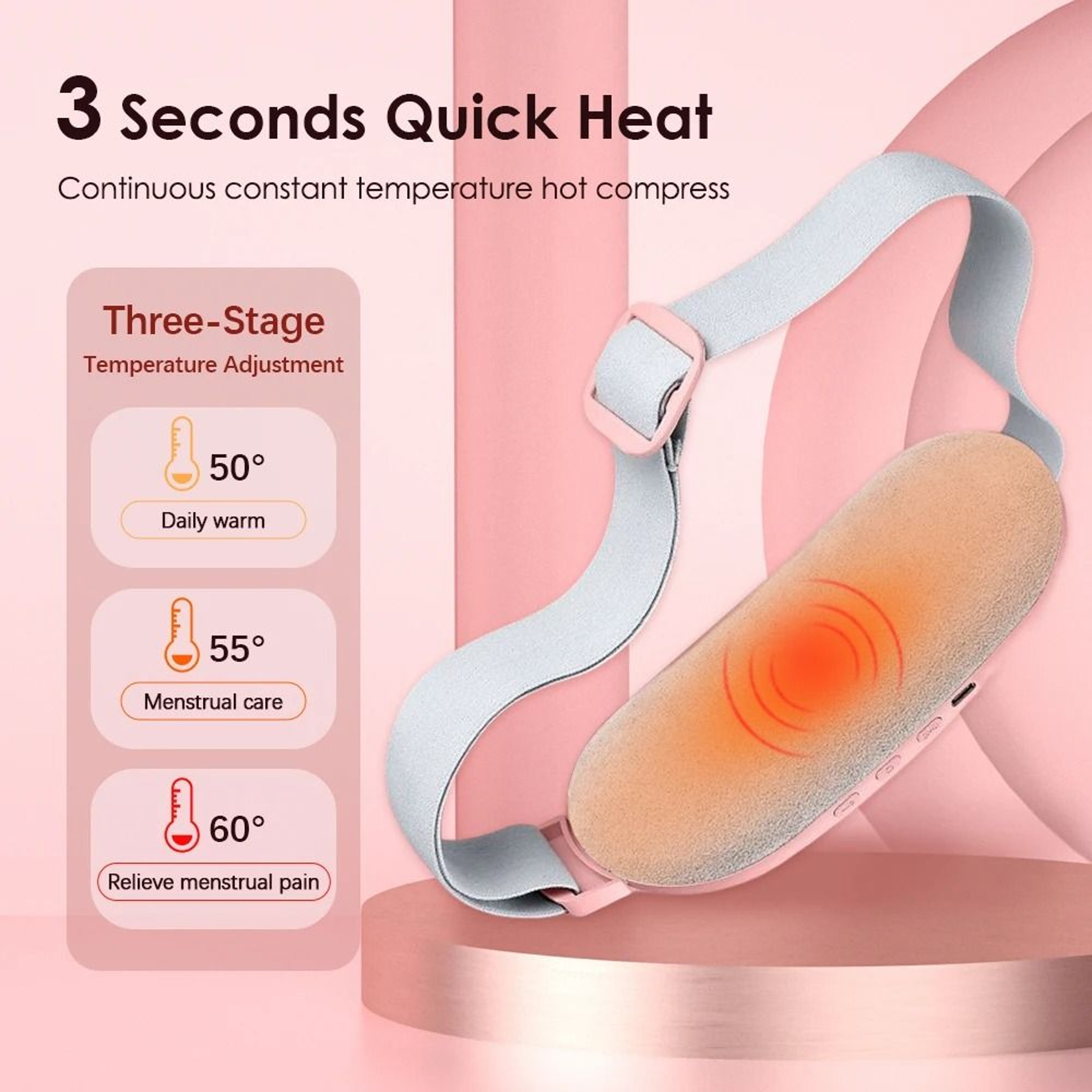 Electric Menstrual Heating Pad Period Cramp Massager Belt USB Rechargeable Abdominal Warmer 2