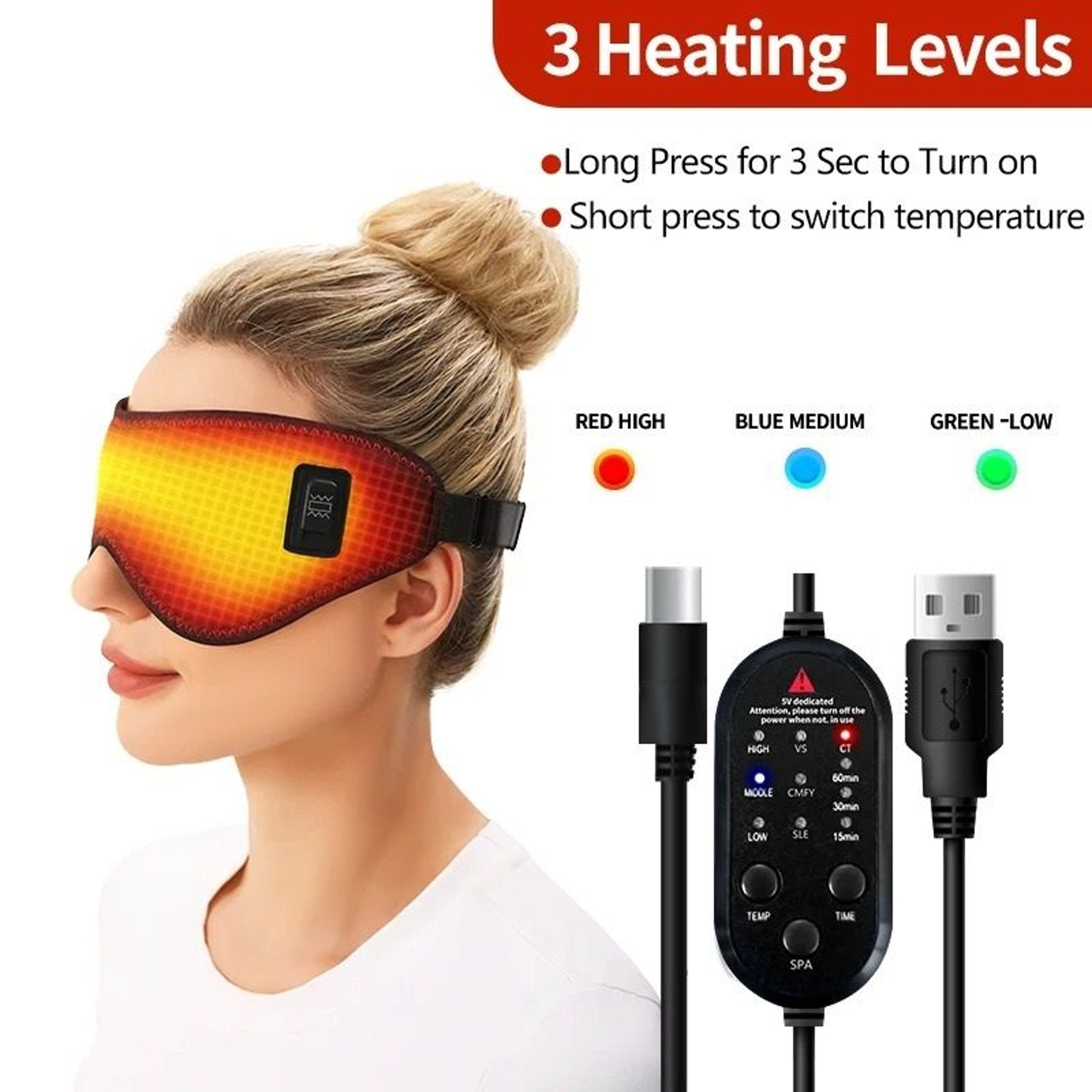 Heating Massage Eye Mask  3 Temperature Levels Electric Hot Compress Pad Wrap For Dry Eyes Relief   3
