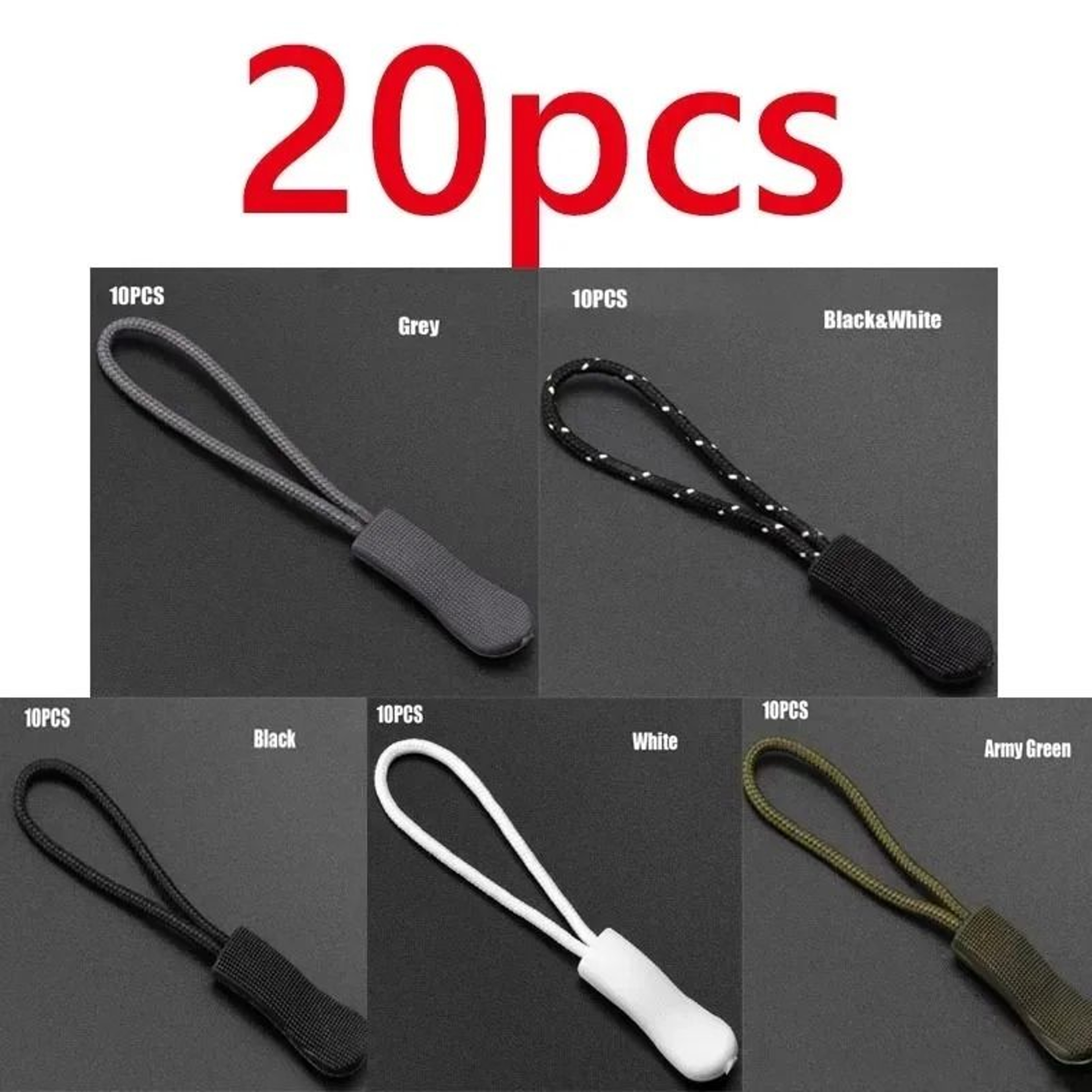 Replacement Zipper Pull Cord Ends 10 Pack 12