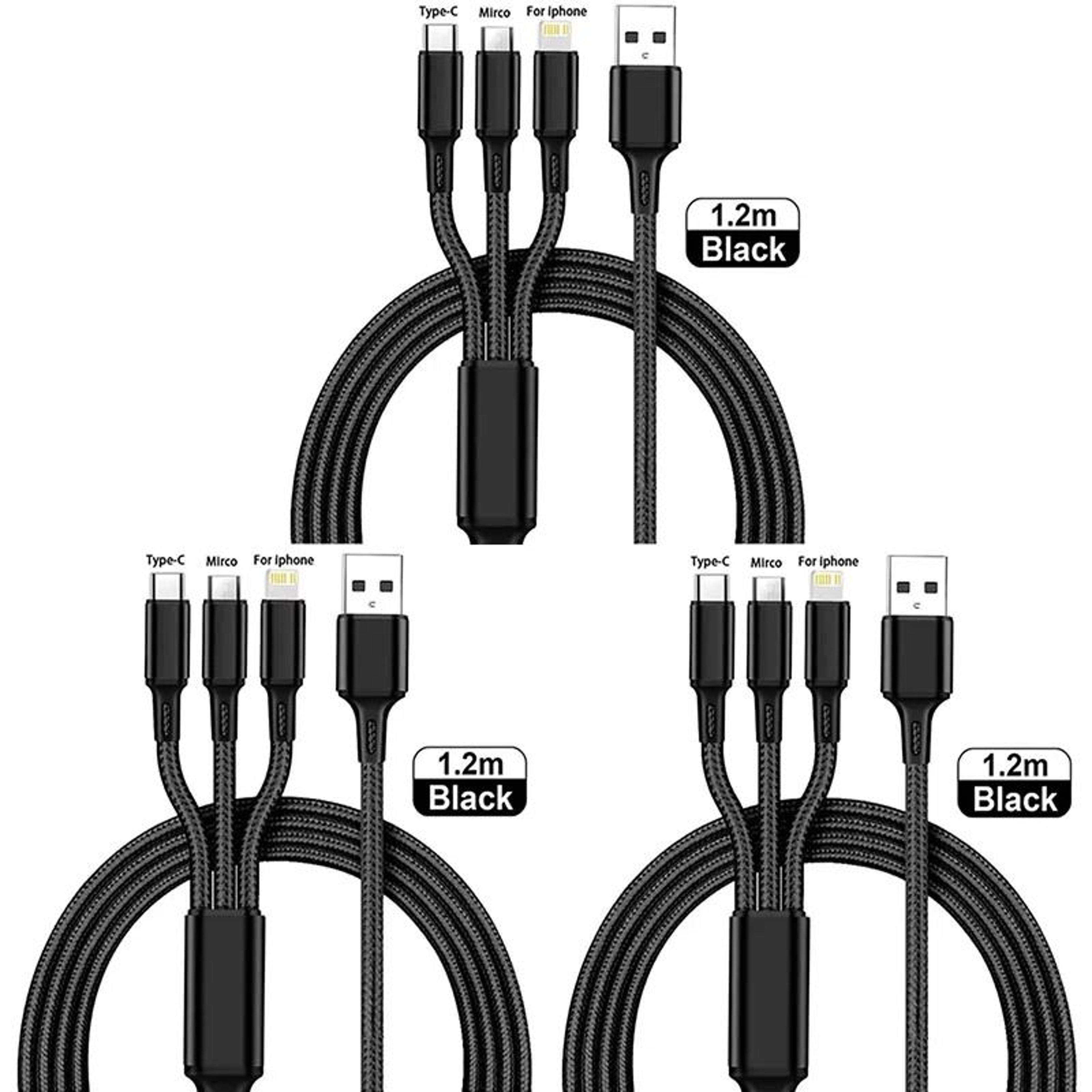 3 In 1 Universal Multi USB Fast Charging Cable 1 Or 3 Pack 22